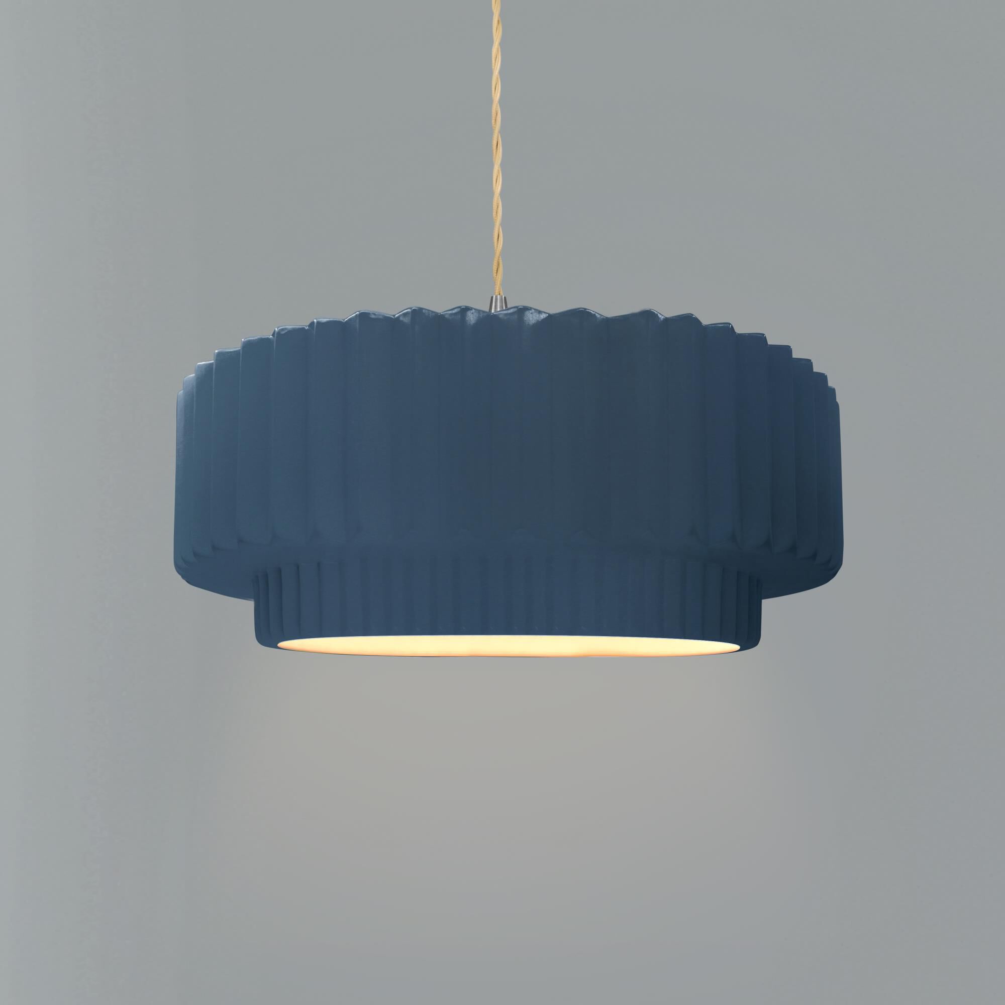 Shown in Brushed Nickel finish and Midnight Sky shade