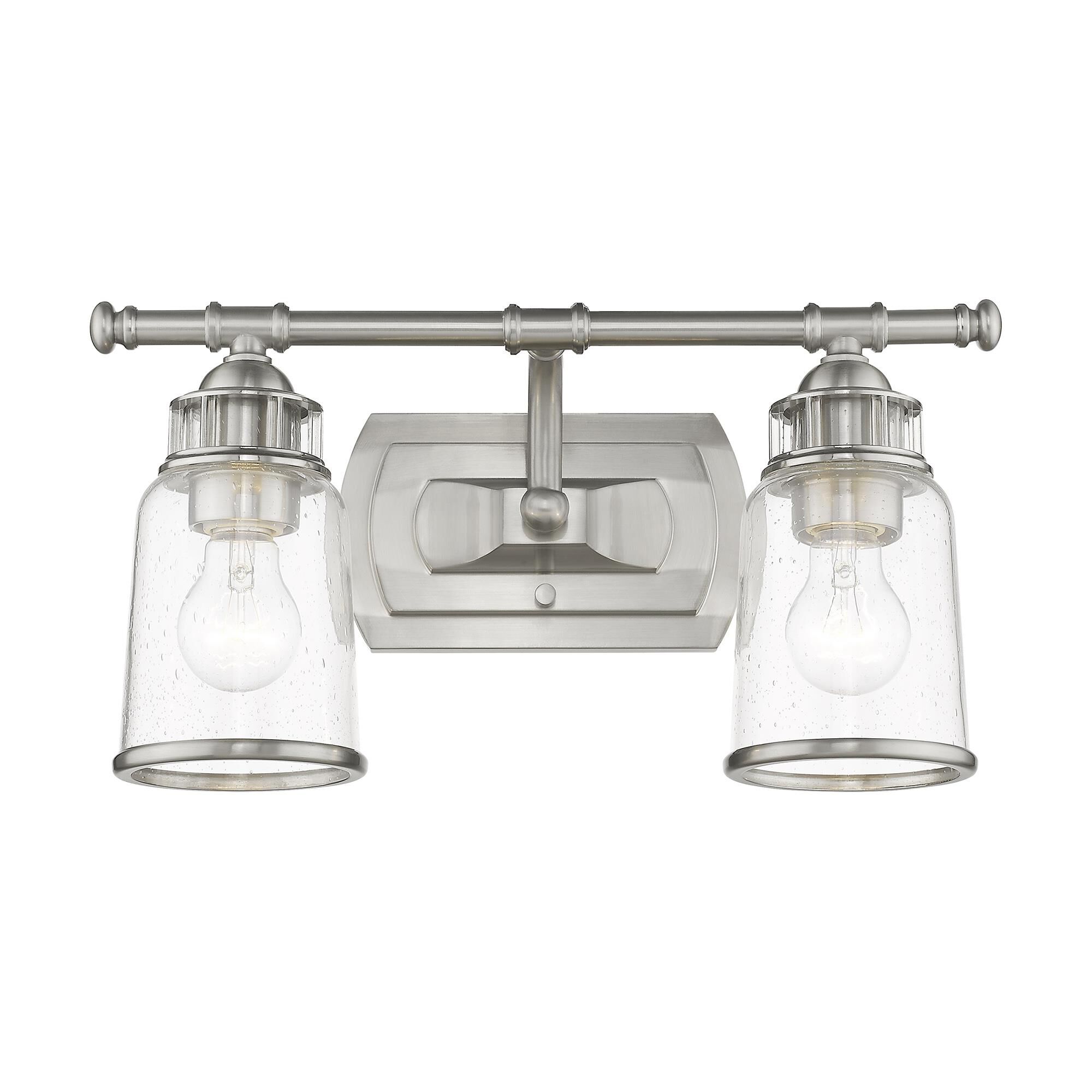 Shown in Brushed Nickel finish and Hand Blown Clear Seeded glass