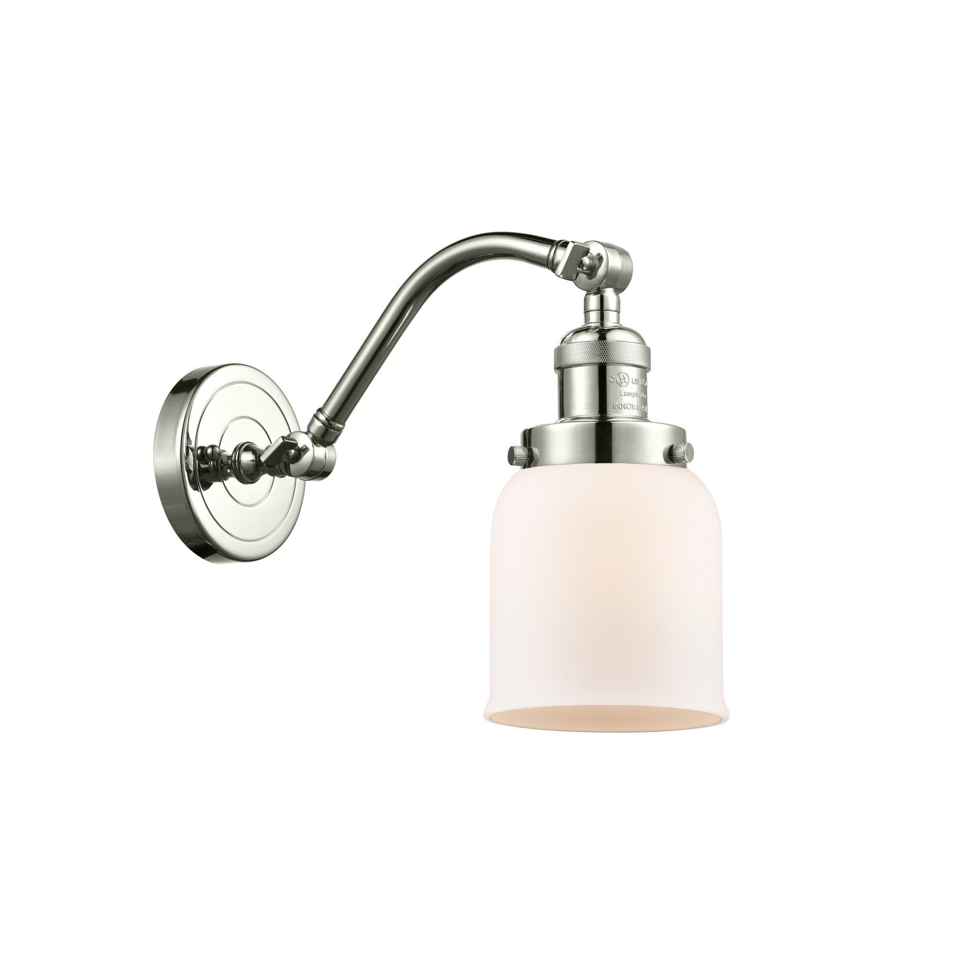 Shown in Polished Nickel finish and Matte White Cased Small Bell glass