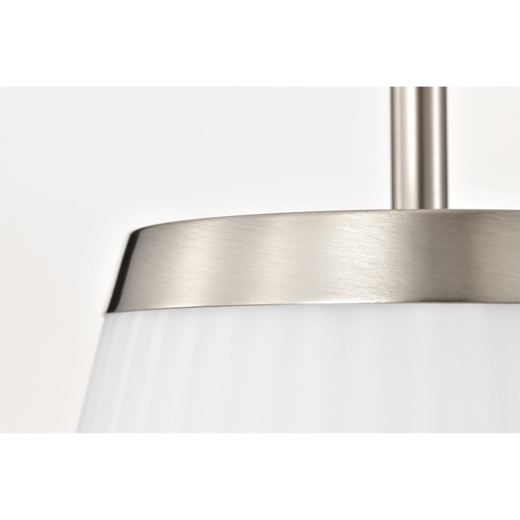 Shown in Brushed Nickel finish and Ribbed White glass
