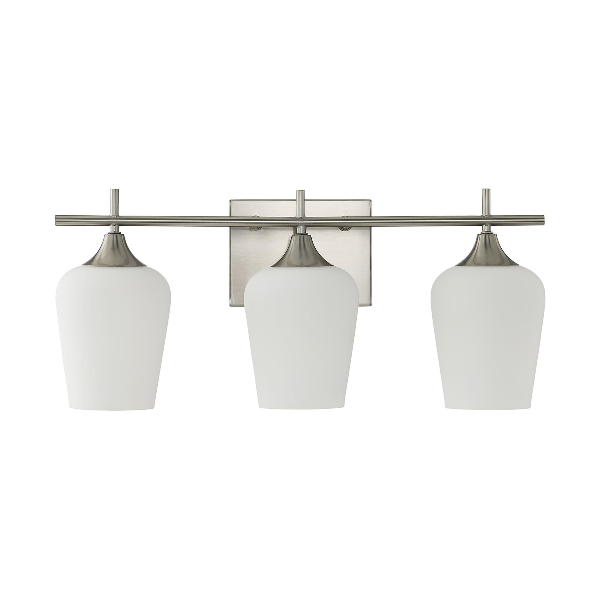 Shown in Satin Nickel finish and White Opal glass