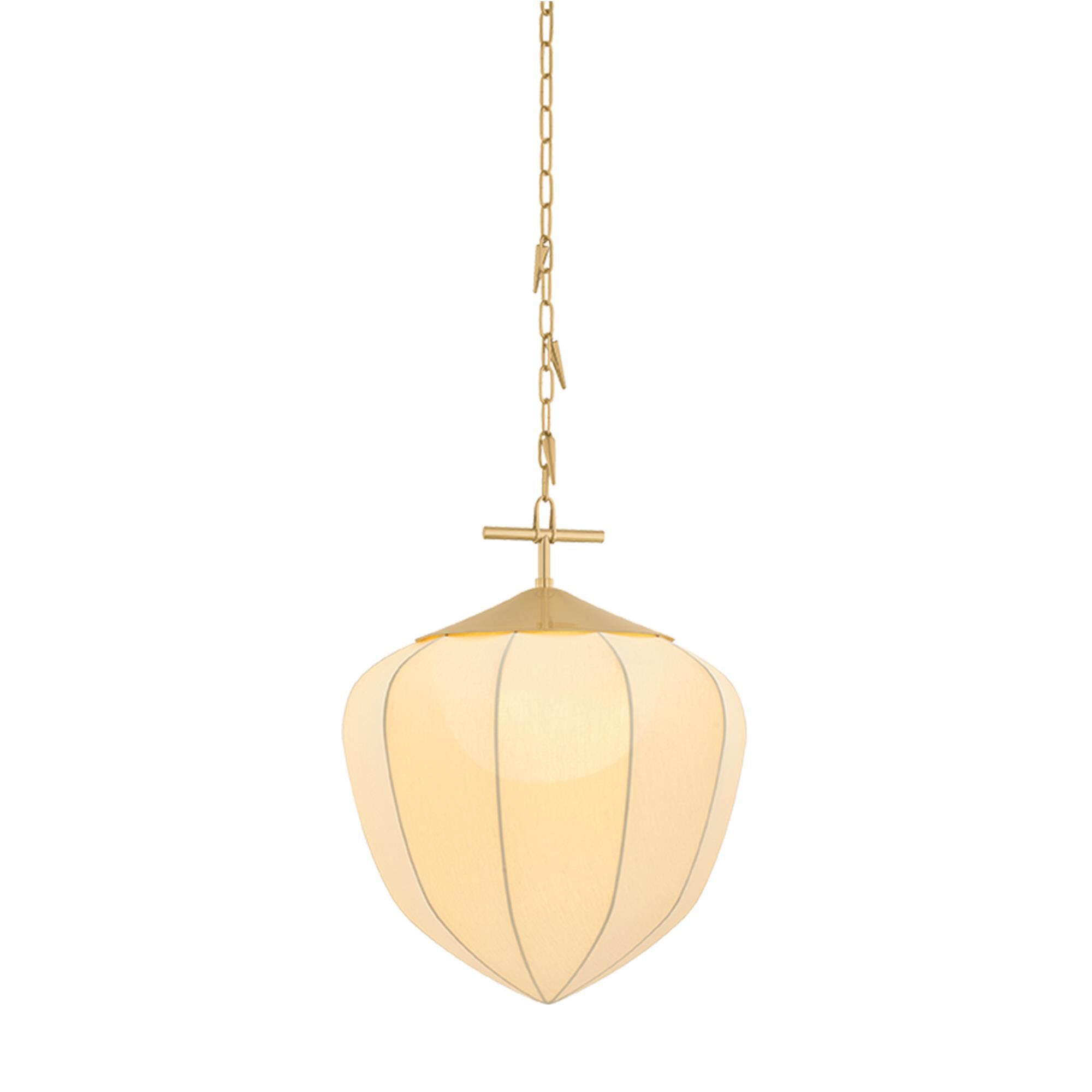 Shown in Vintage Brass finish and Silk shade