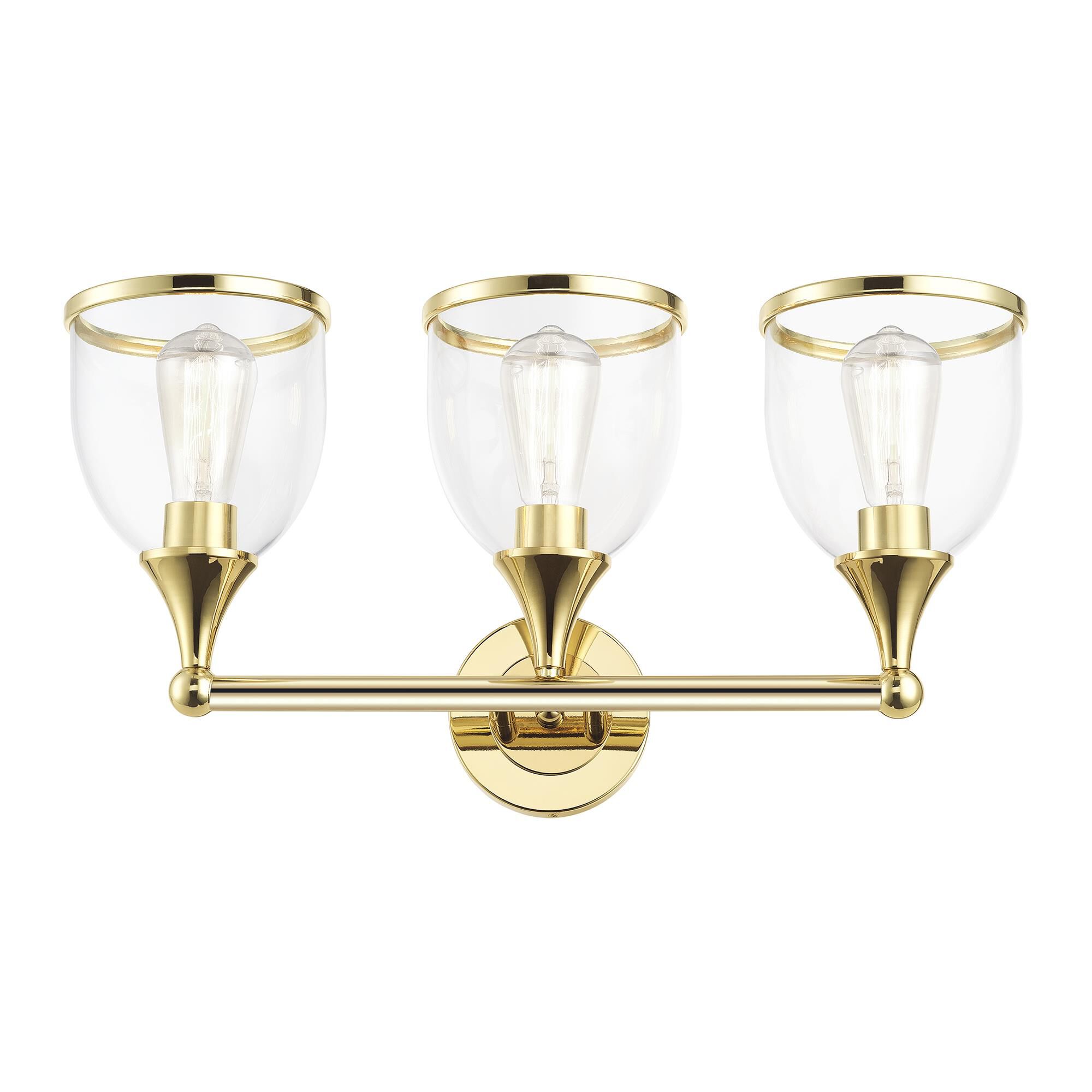 Shown in Polished Brass finish and Mouth Blown Clear glass