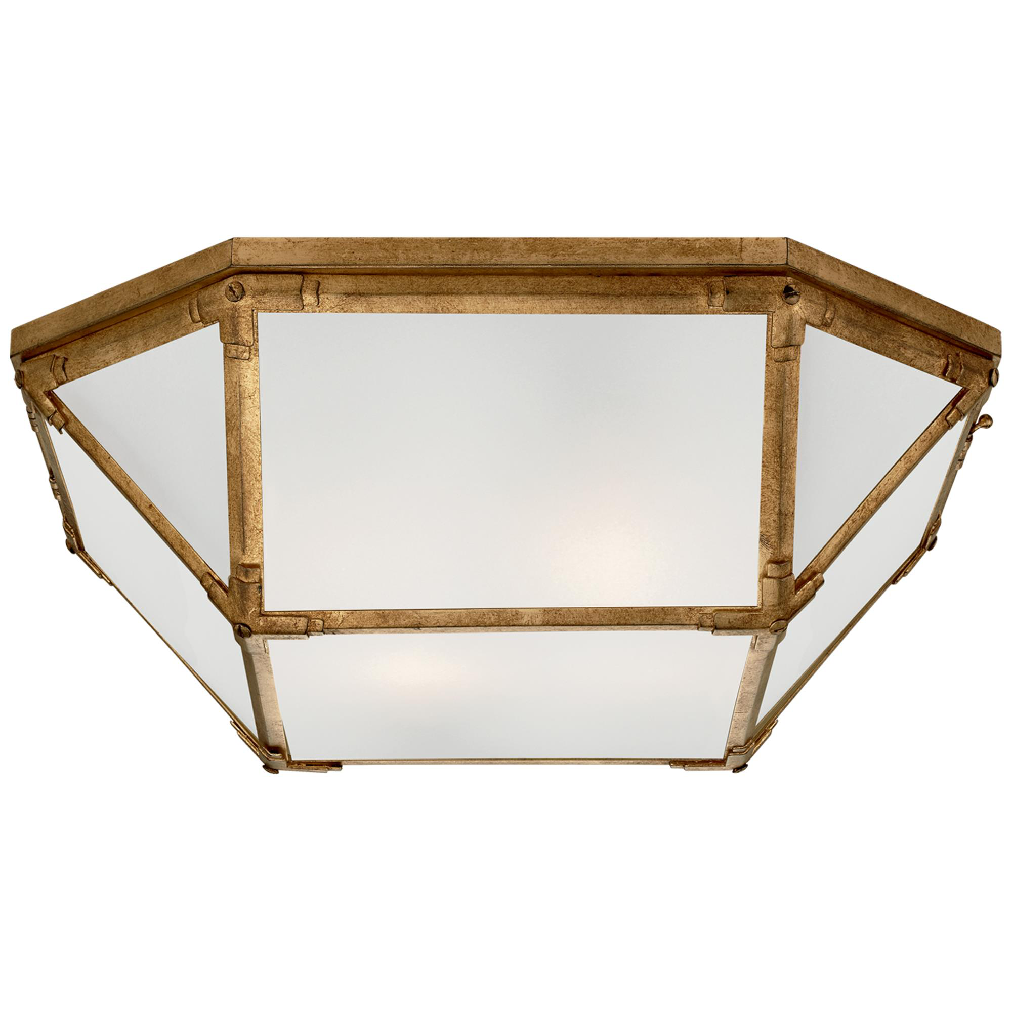 Shown in Gilded Iron finish and Frosted glass