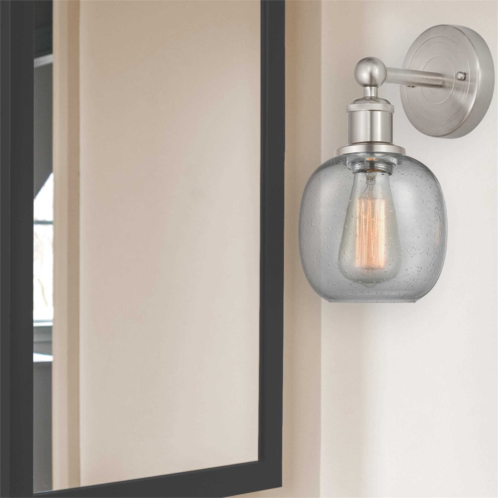 Shown in Brushed Satin Nickel  finish and Seedy glass