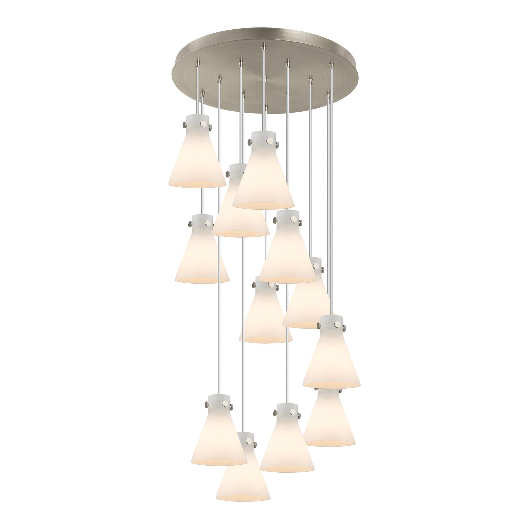 Shown in Brushed Satin Nickel finish and White glass and White Glass shade