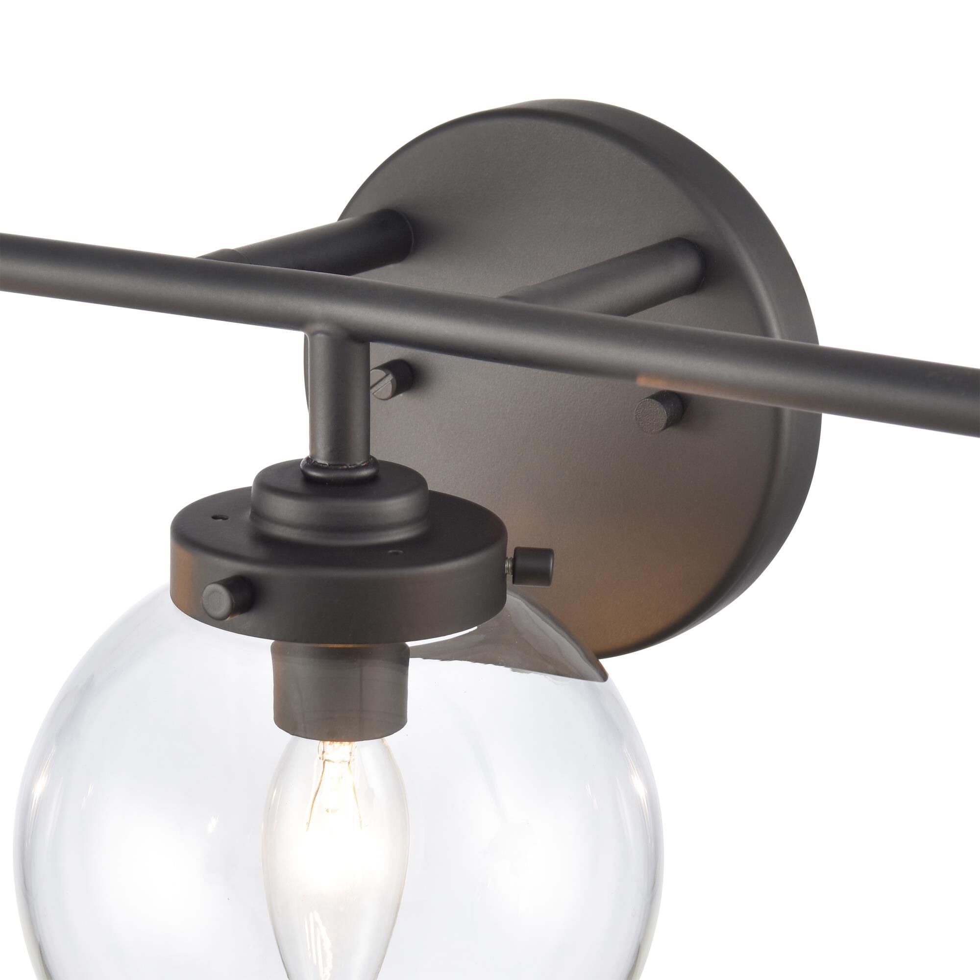 Shown in Matte Black finish and Clear  Round Shade glass and Clear Glass Round shade