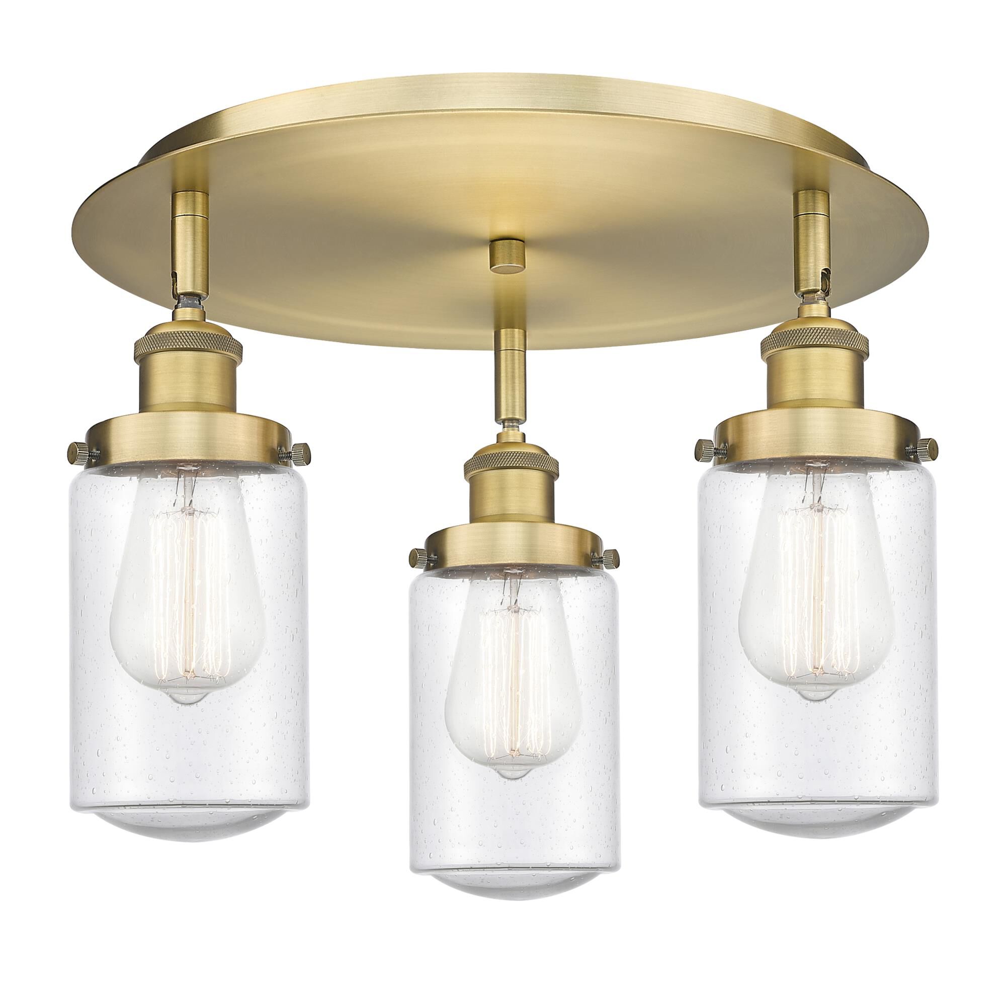 Shown in Brushed Brass finish and Seedy glass