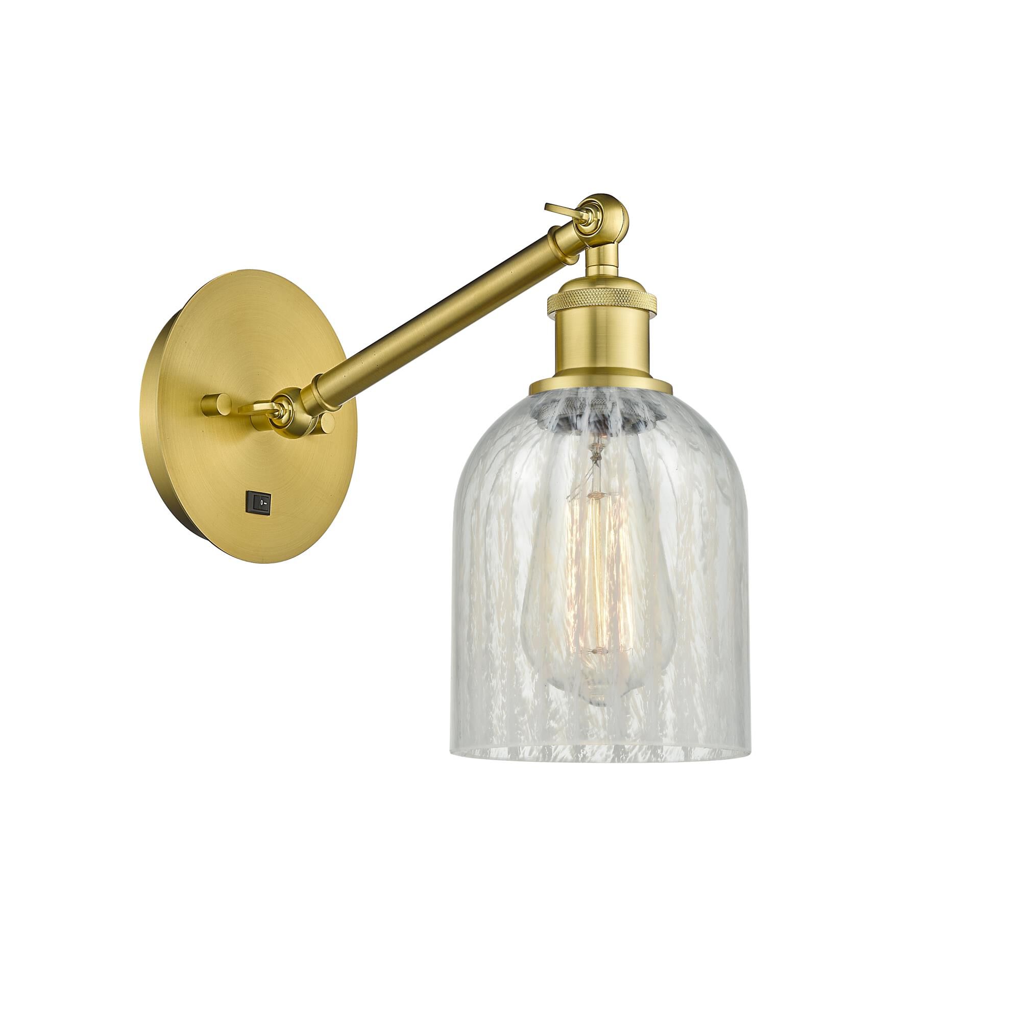 Shown in Satin Gold finish and Mouchette Caledonia glass