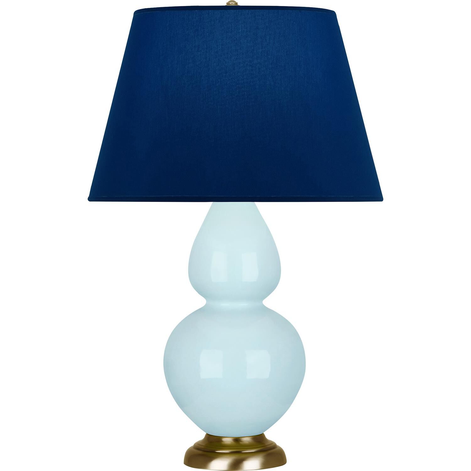 Shown in Baby Blue finish and Navy and Gray shade and Antique Natural Brass accent