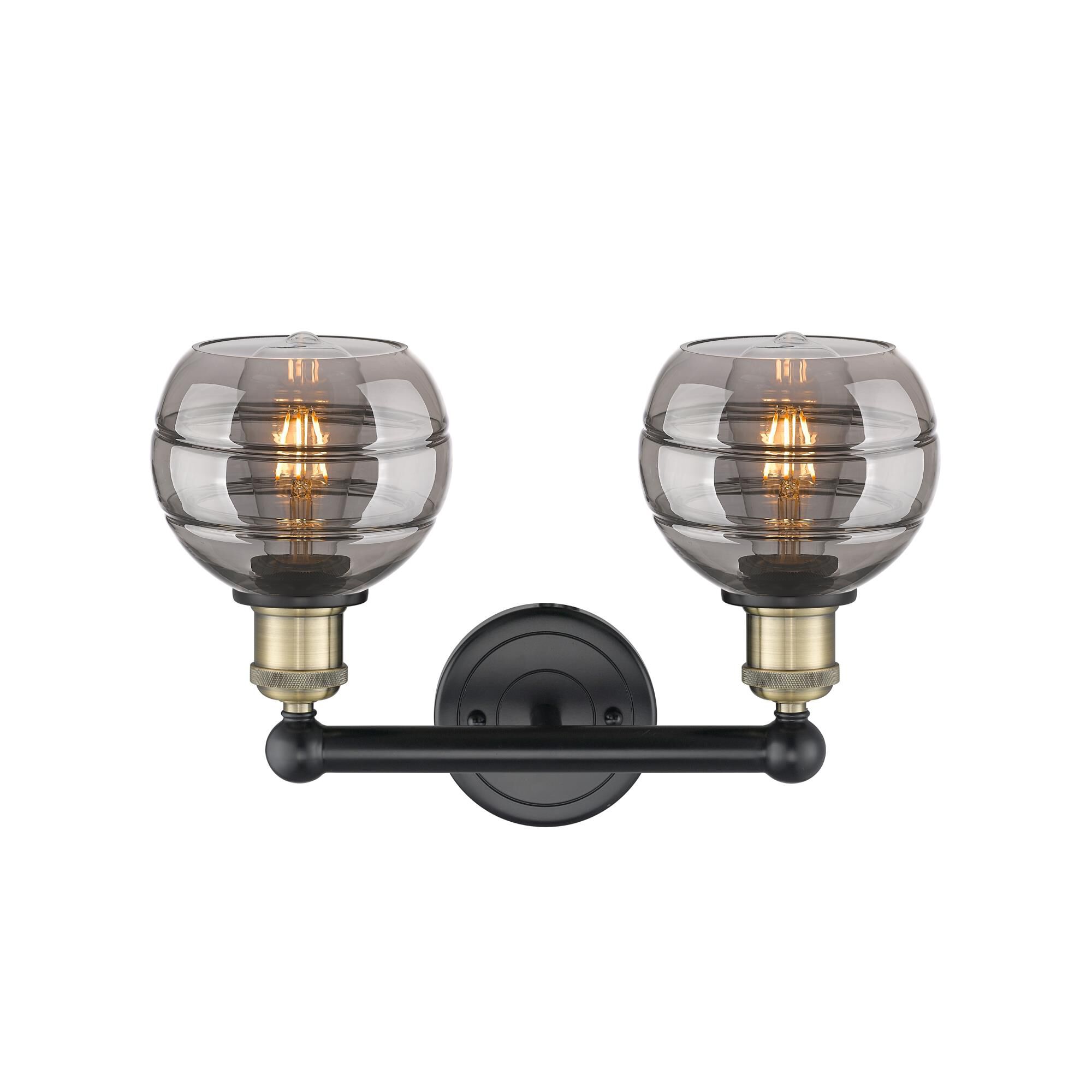 Shown in Black Antique Brass finish and Light Smoke glass