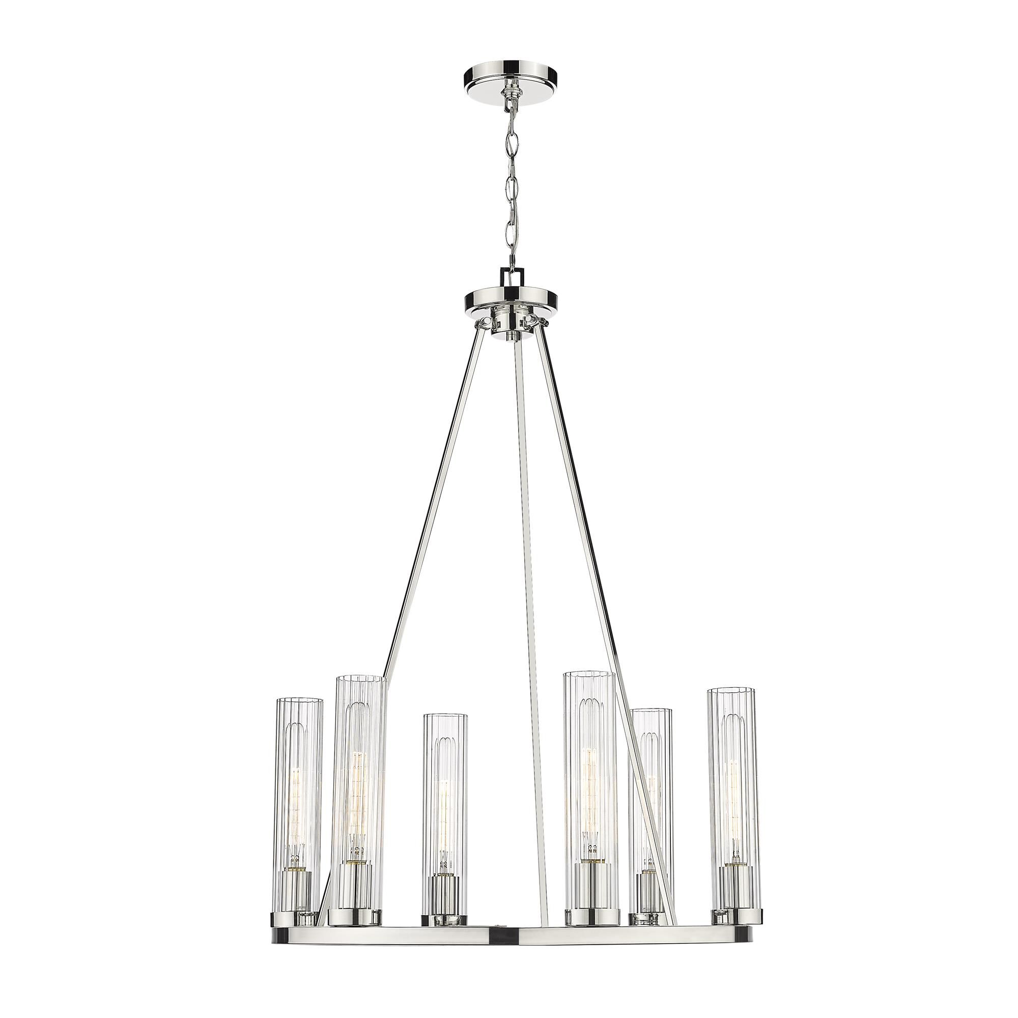 Shown in Polished Nickel finish and Glass shade