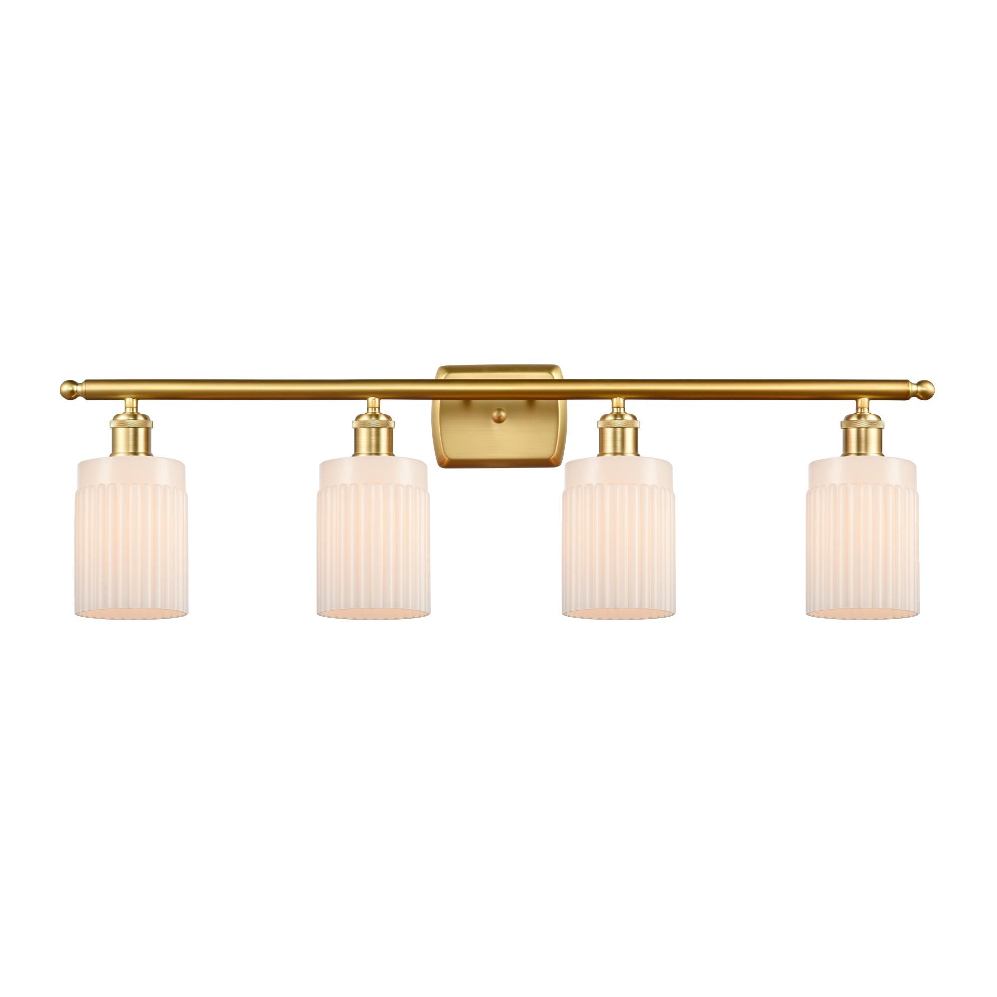 Shown in Satin Gold finish and Matte White Hadley glass and Glass shade and Polished Chrome accent