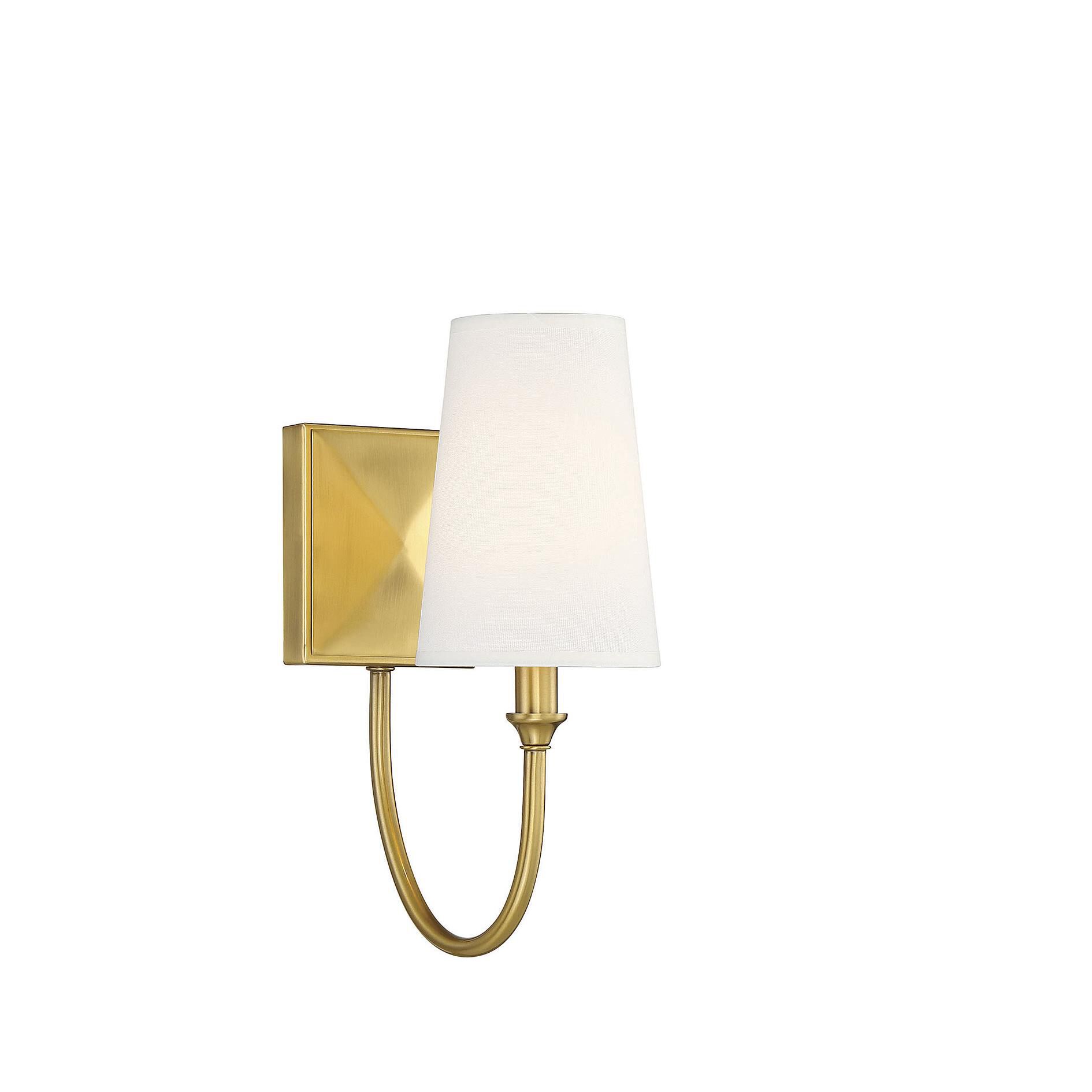 Shown in Warm Brass finish and White Fabric shade