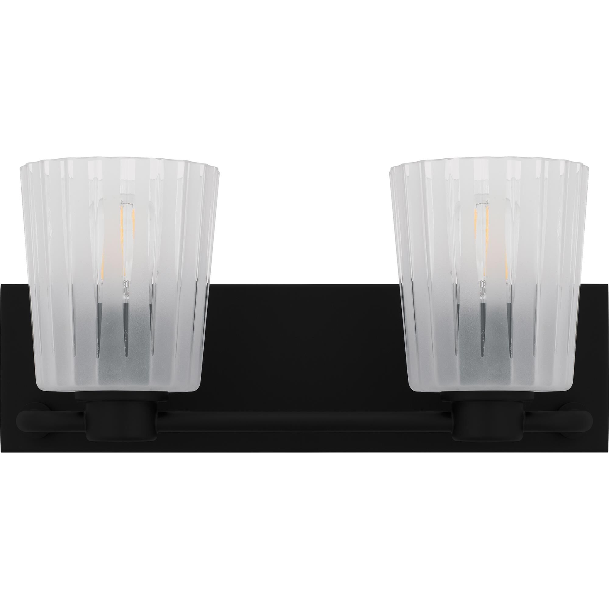 Shown in Matte Black finish and Clear Ribbed Sandblasted Glass shade