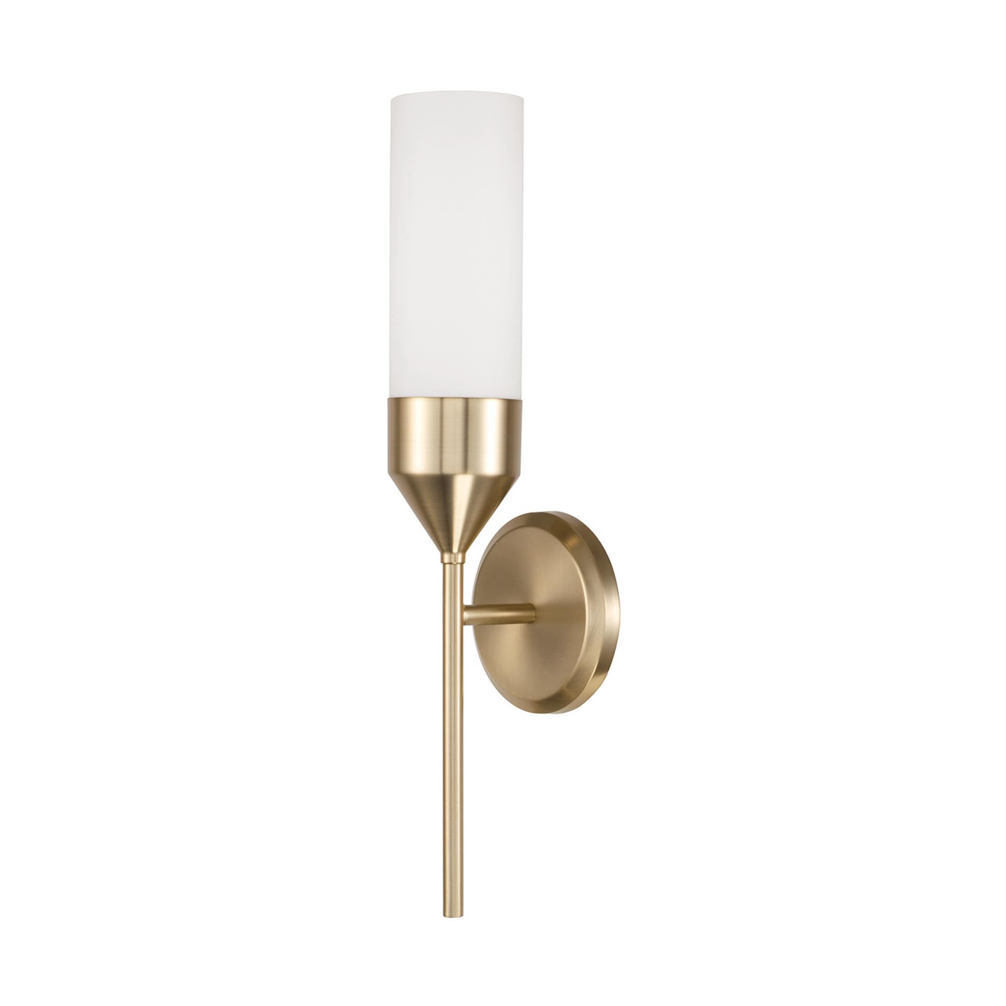 Shown in Matte Brass finish and Soft White glass
