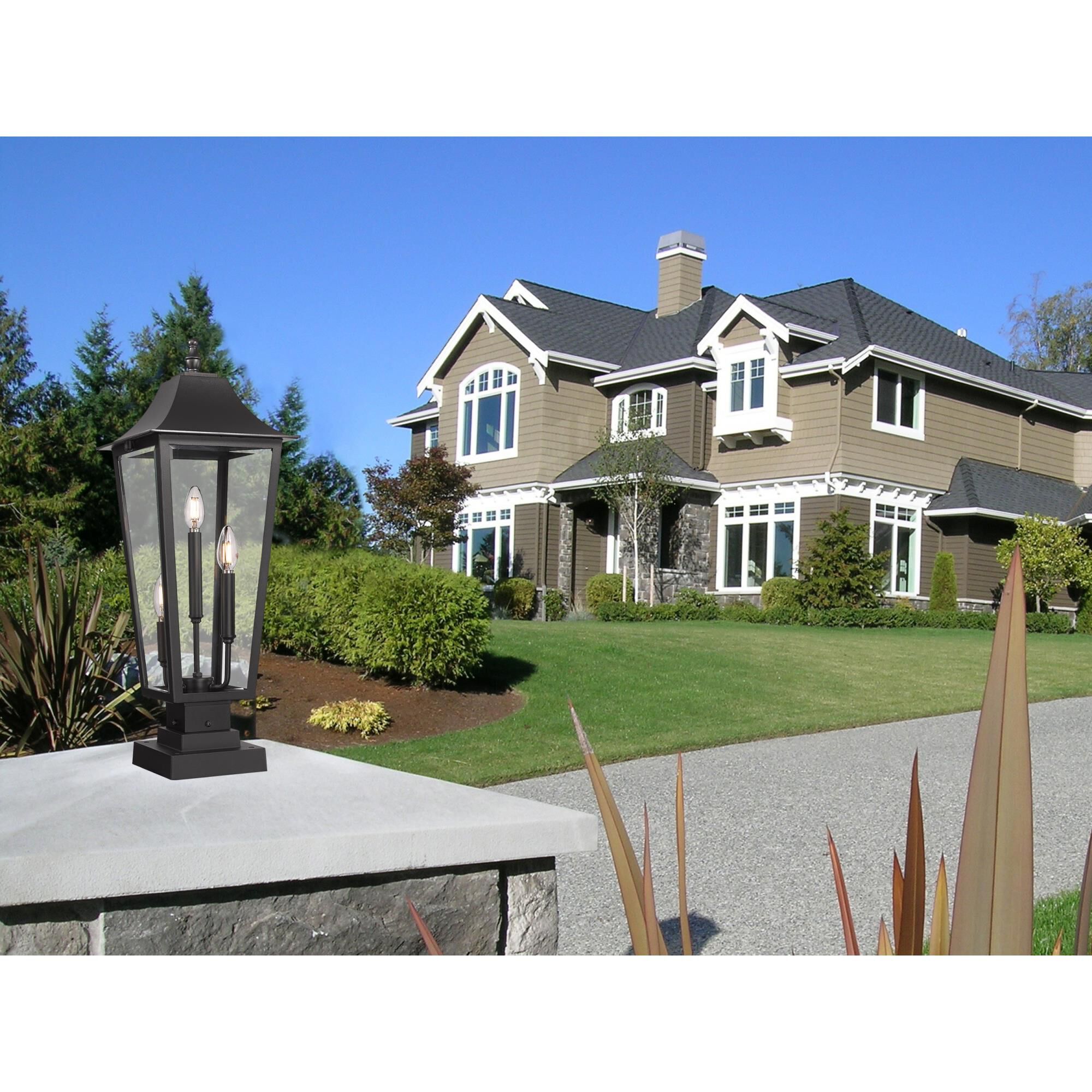 Shown in Black finish and Clear Beveled glass and Clear Beveled shade