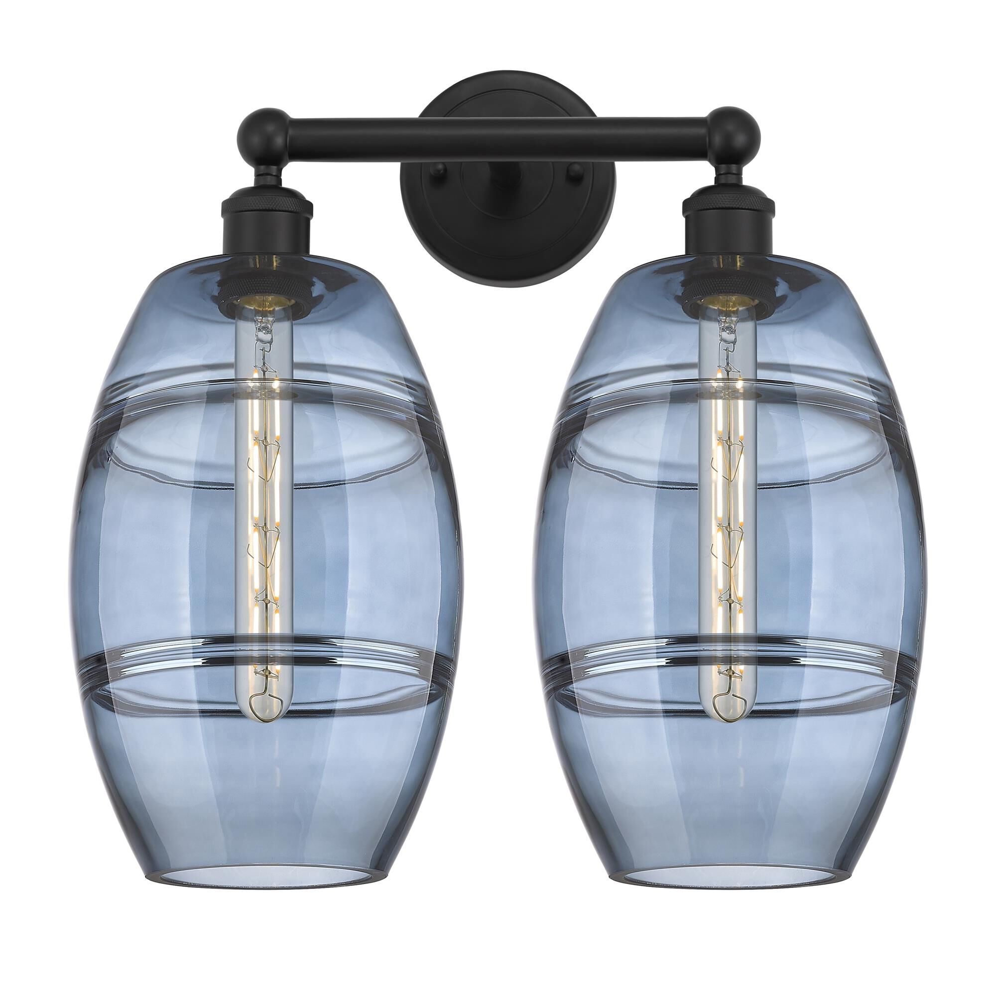 Shown in Matte Black finish and Princess Blue glass