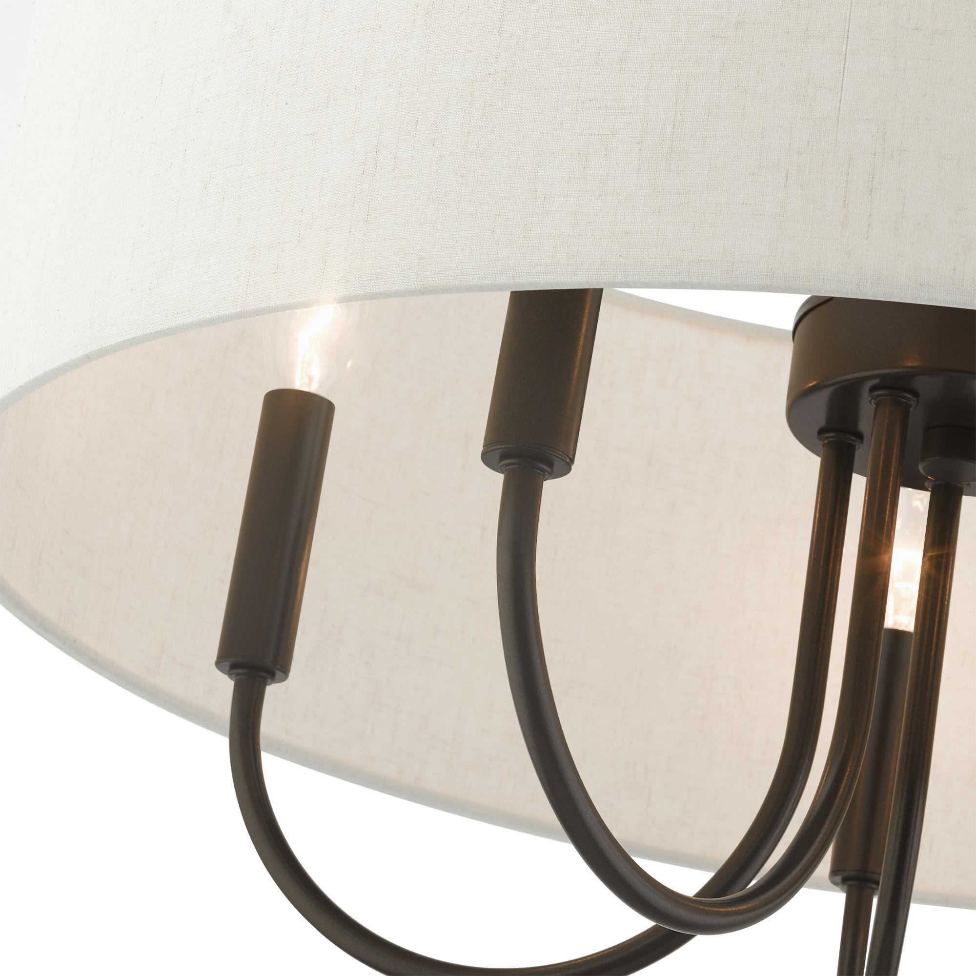 Shown in English Bronze finish and Hand Crafted Hardback  Completely Finished With Oatmeal Color Fabric Outside and Inside shade