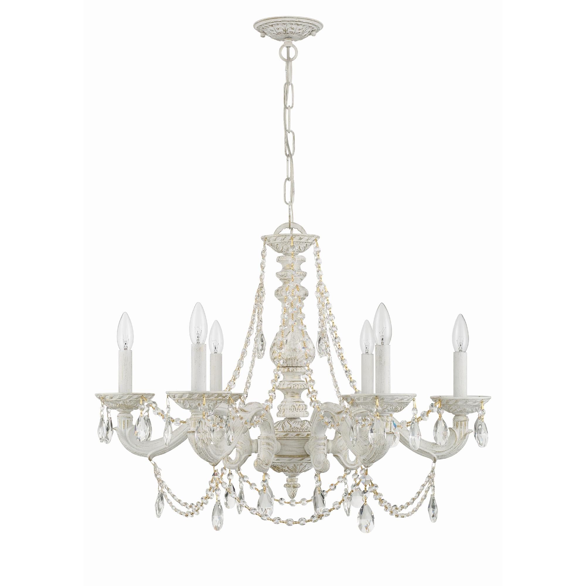 Shown in Antique White finish and Hand Cut Crystal crystal