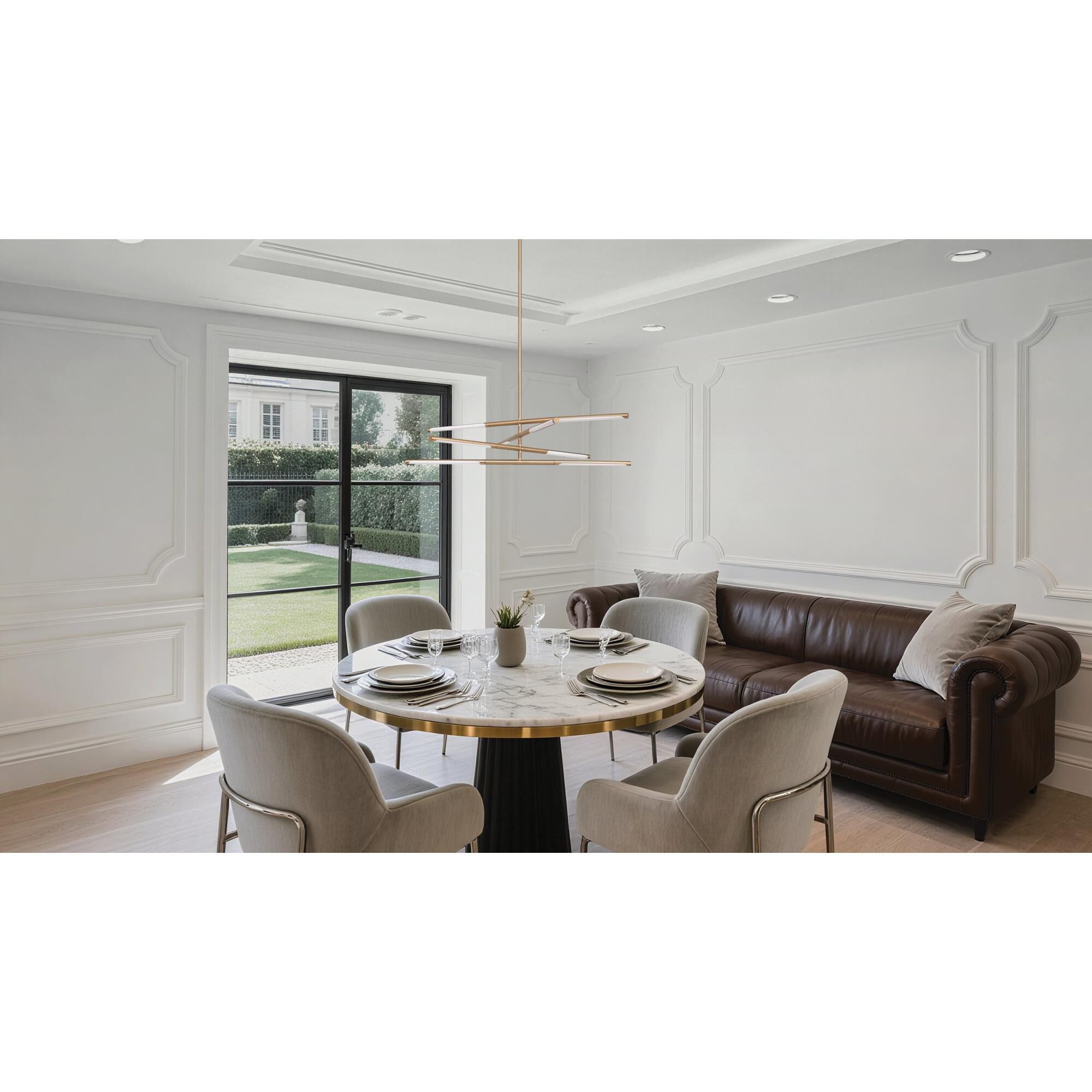 Shown in Champagne Gold finish and White glass