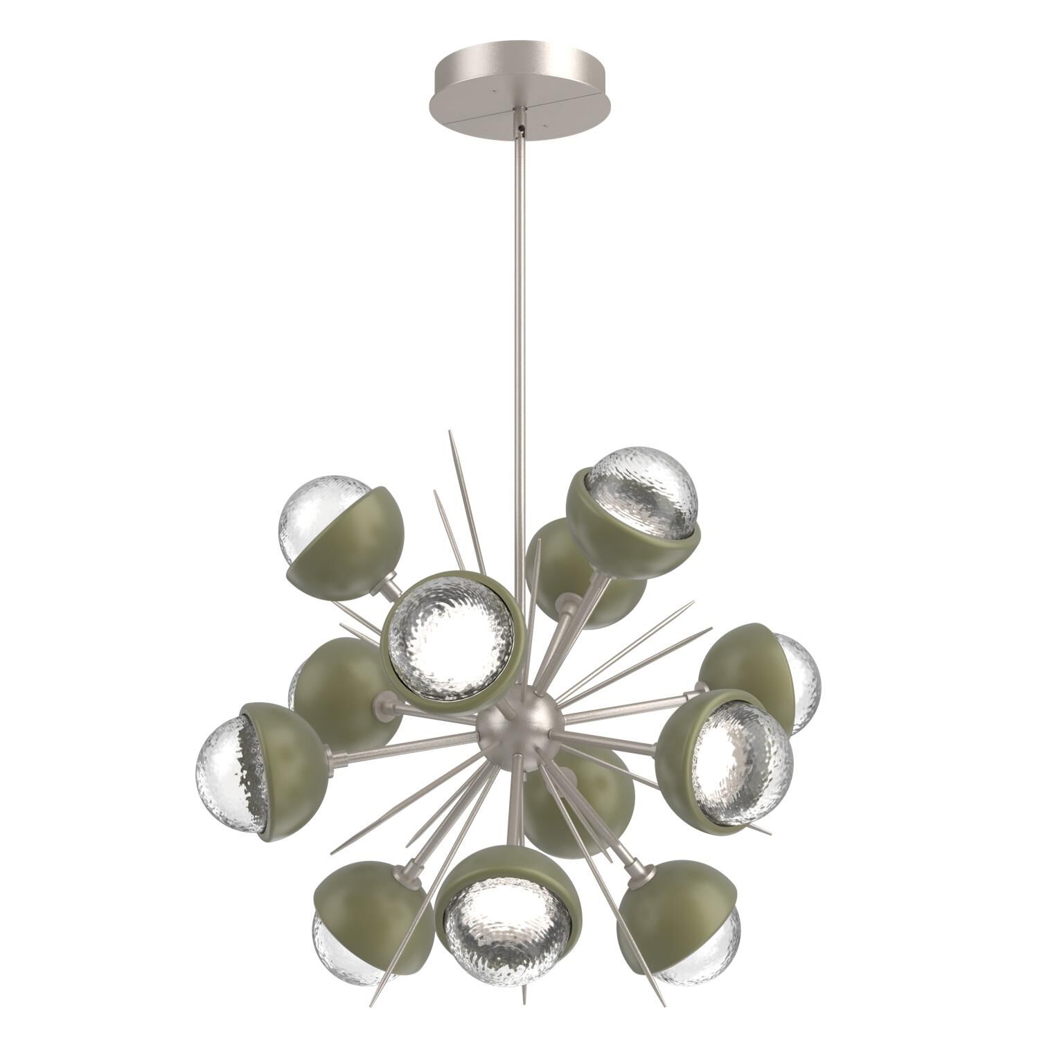 Shown in Beige Silver finish and Clear glass and Sage Green accent