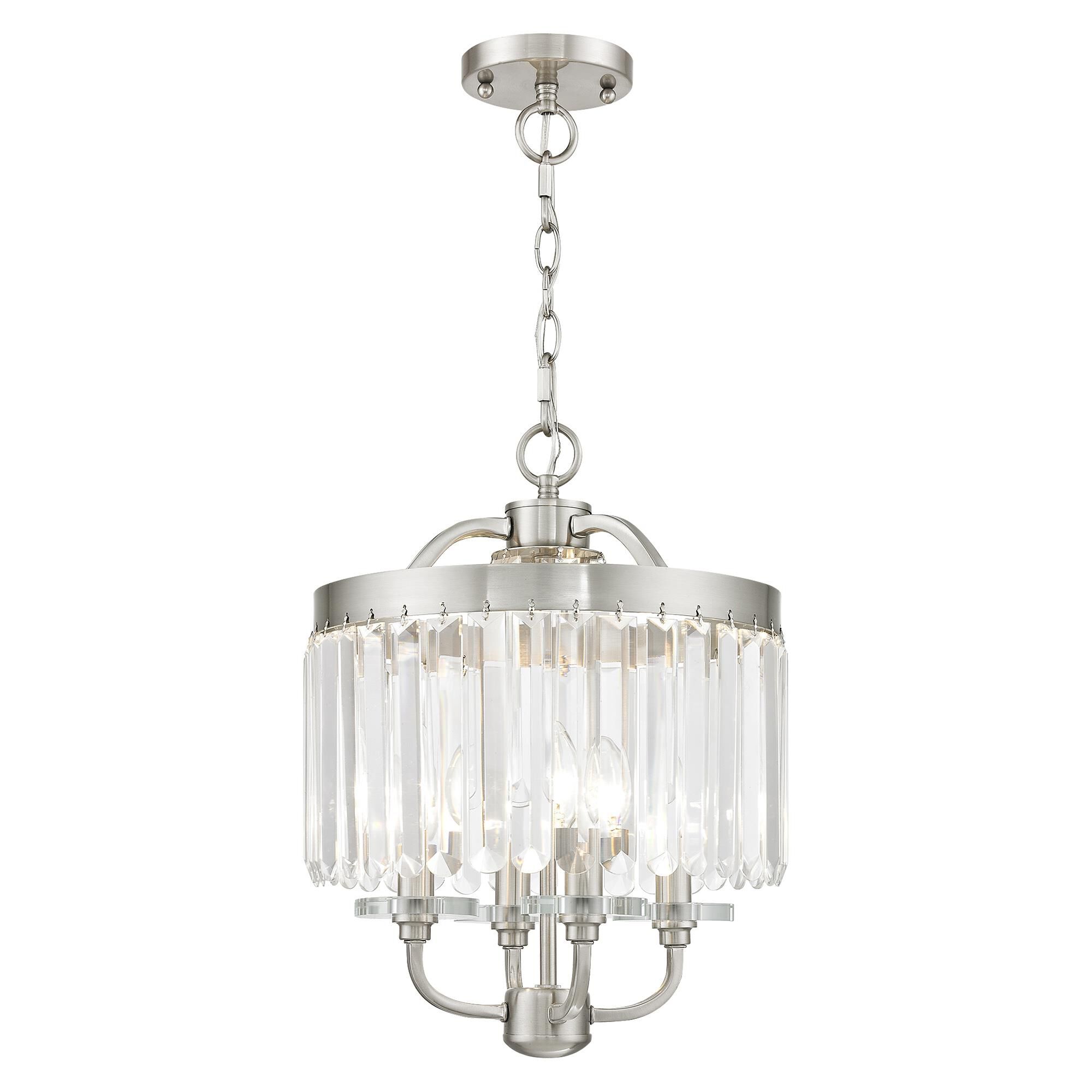 Shown in Brushed Nickel finish and Clear crystal