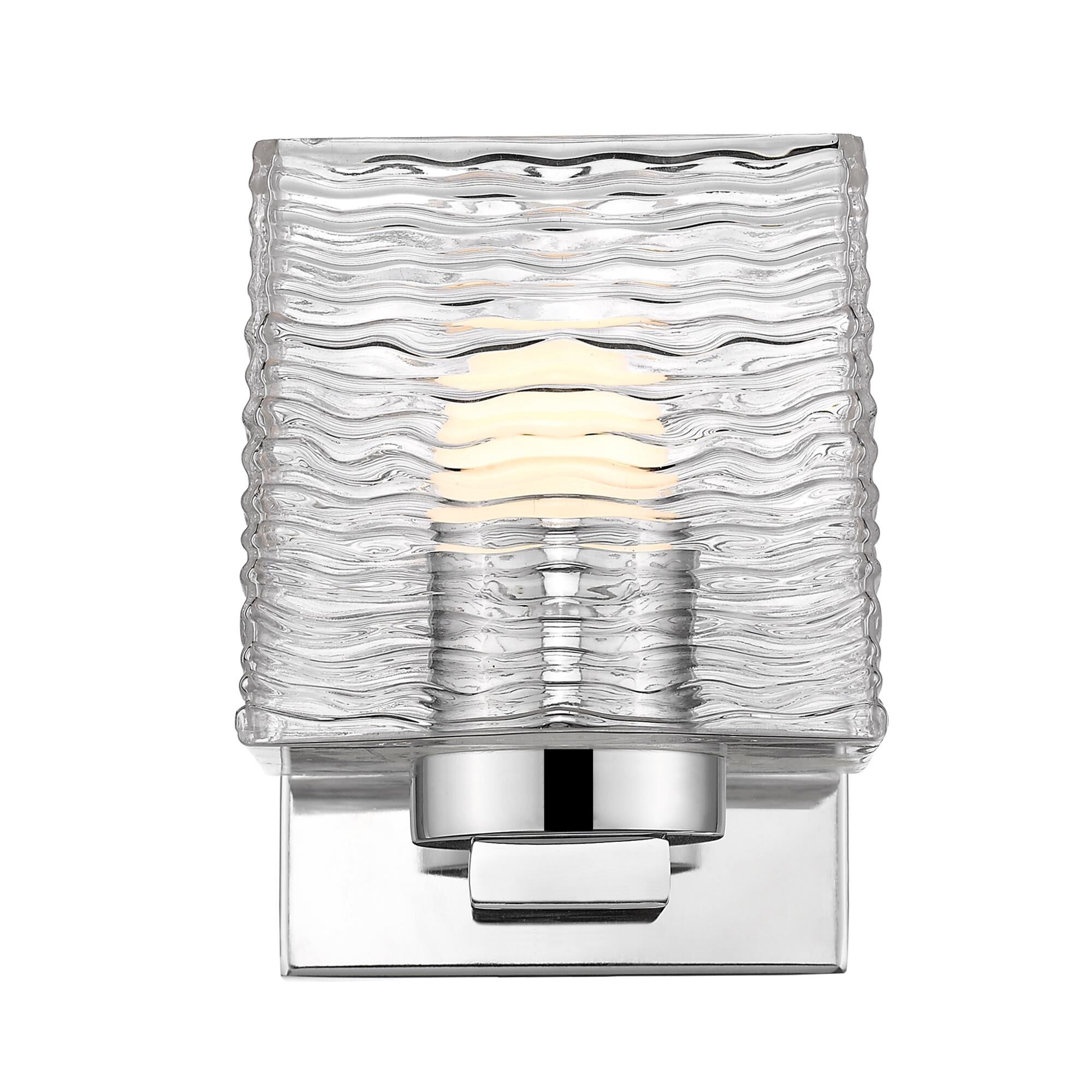 Shown in Chrome finish and Glass shade