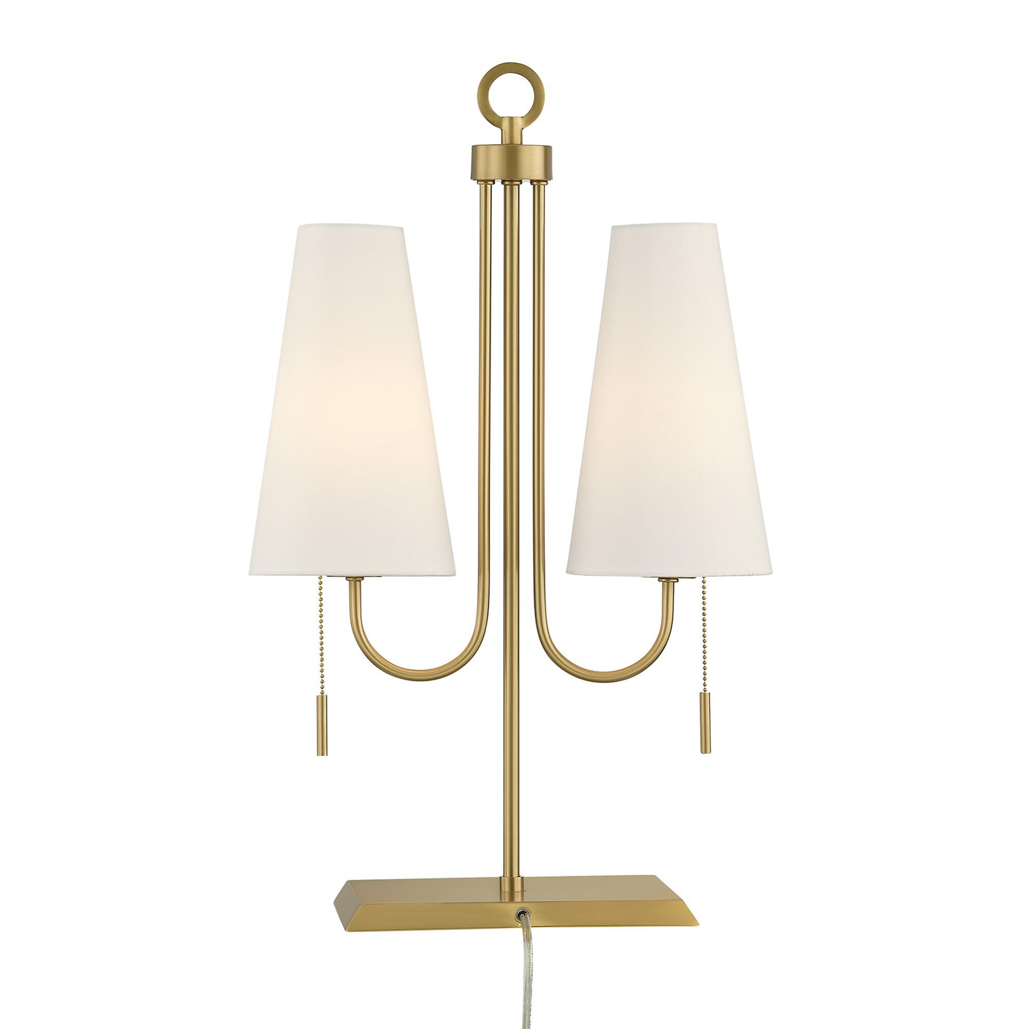 Shown in Warm Brass finish and White Fabric shade