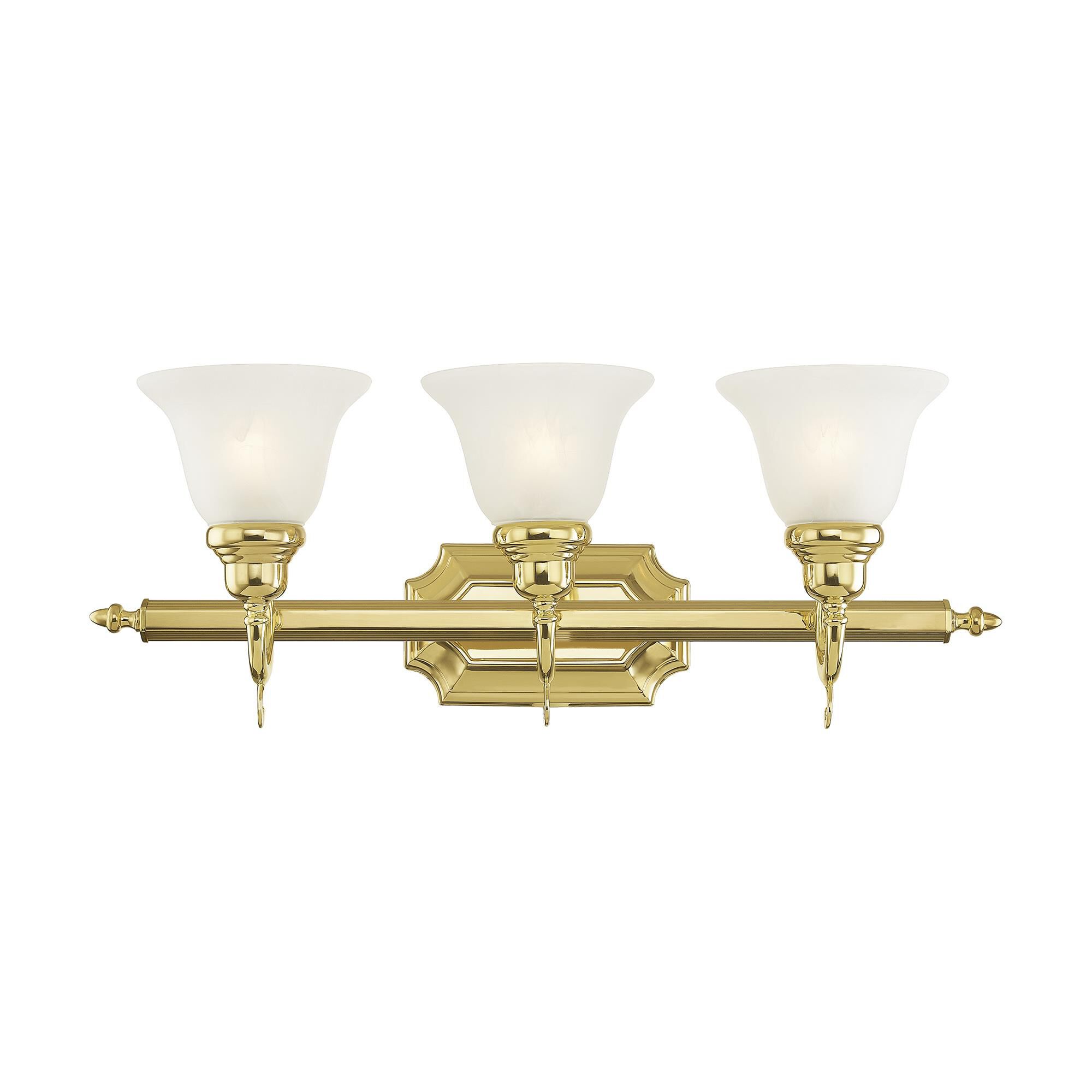 Shown in Polished Brass finish and White Alabaster glass