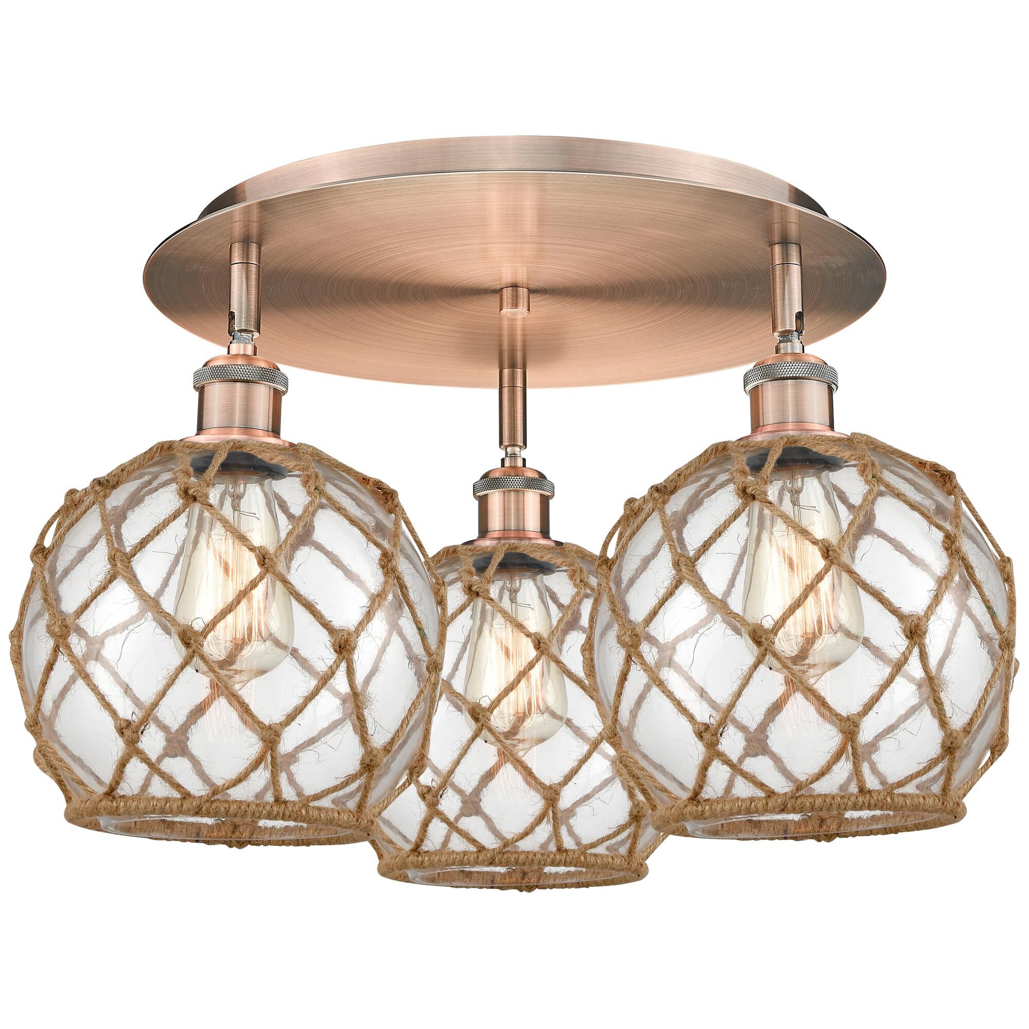 Shown in Antique Copper finish and Clear with Brown Rope glass