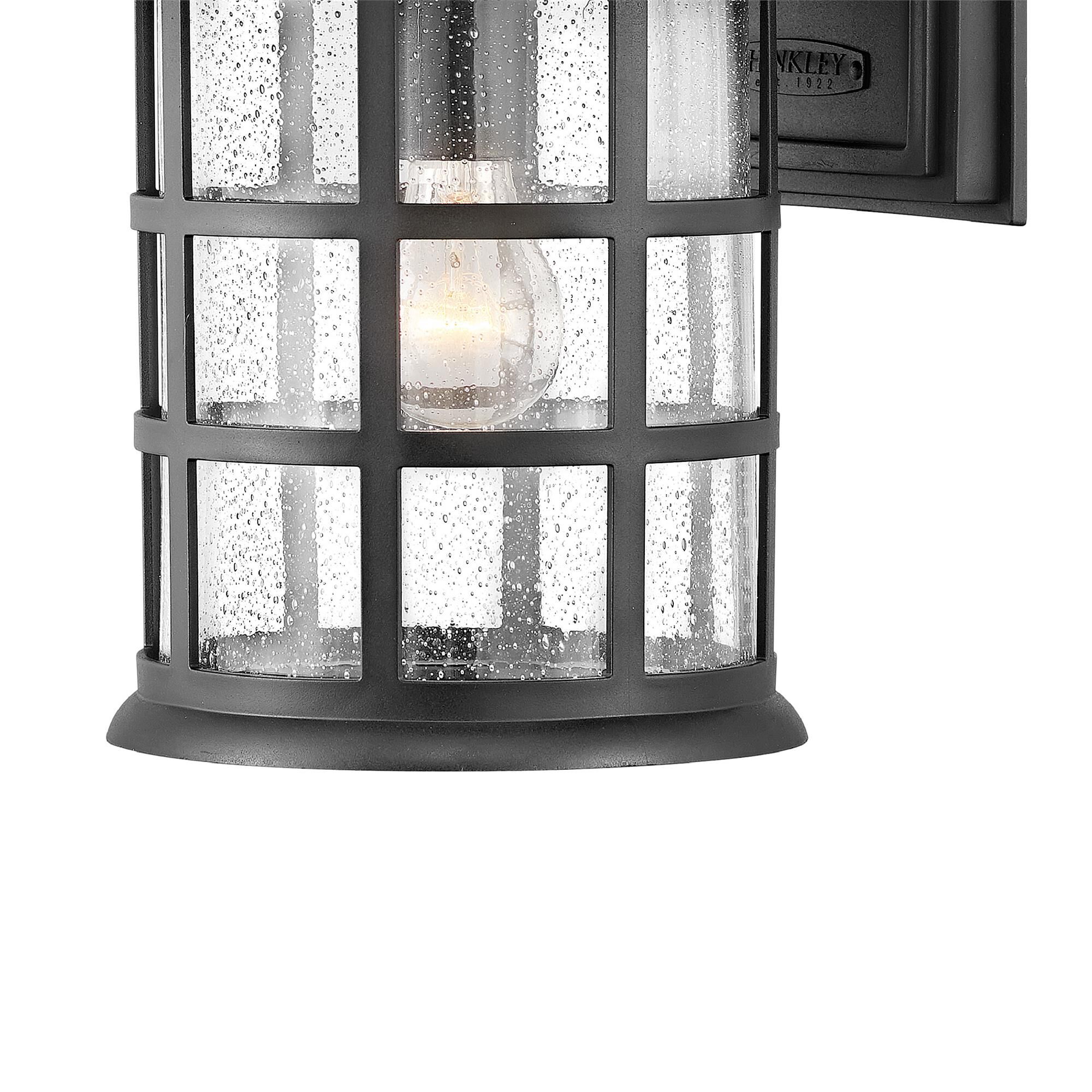 Shown in Textured Black finish and Clear Seedy glass