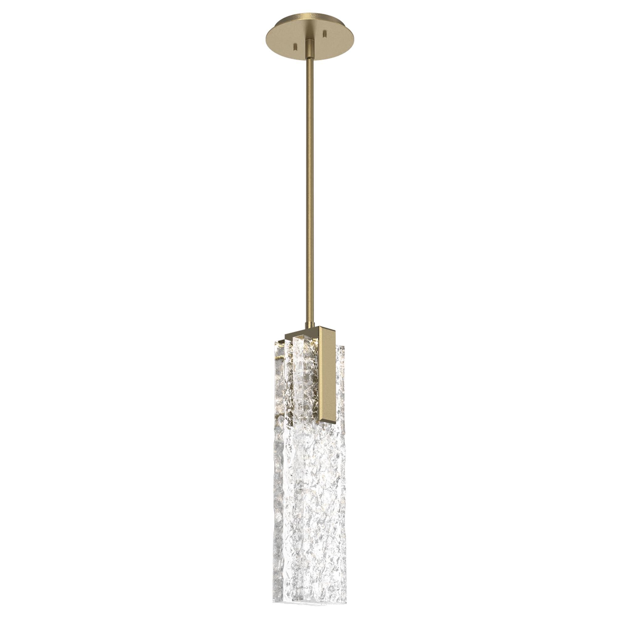 Shown in Gilded Brass finish and Clear Textured Cast glass