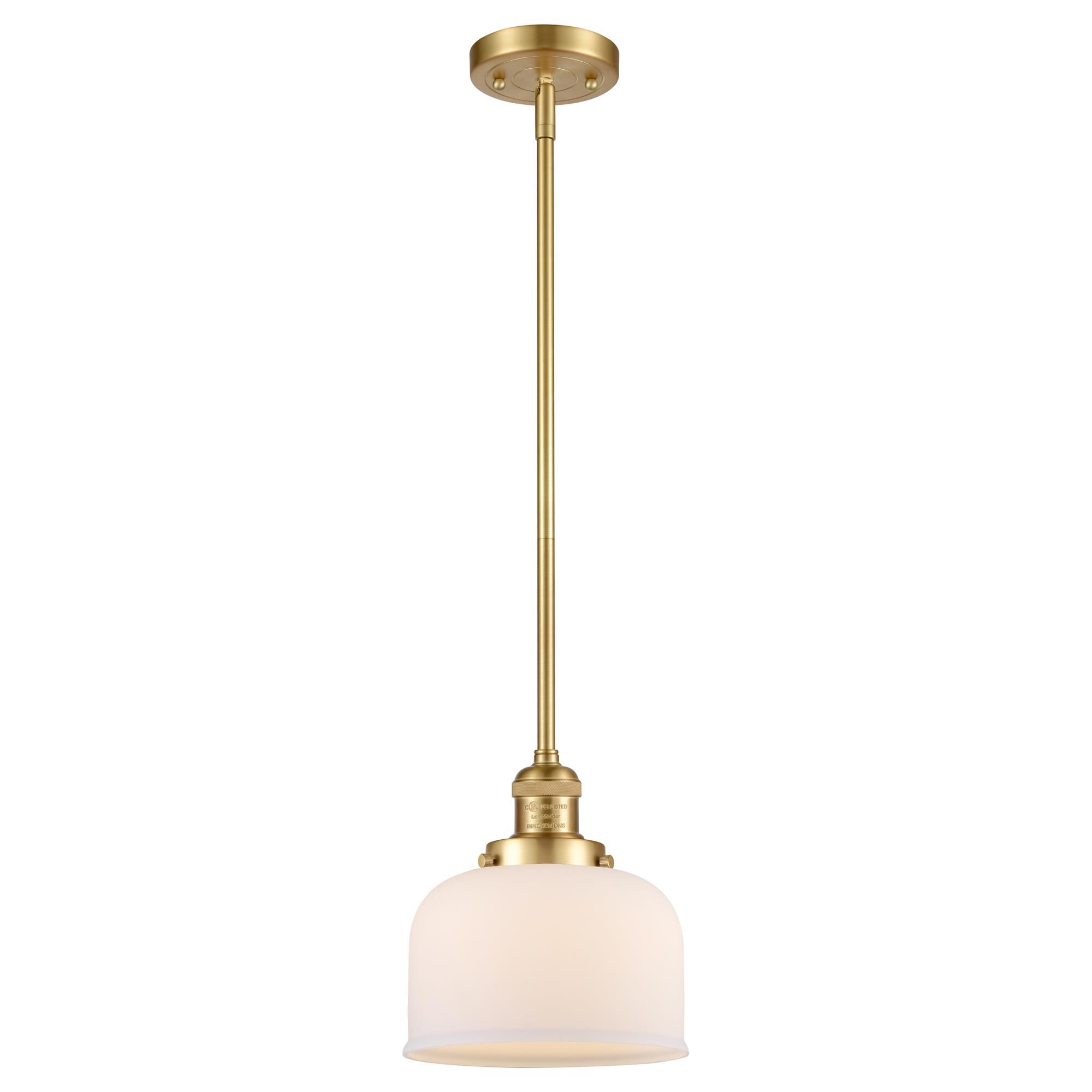 Shown in Satin Gold finish and Matte White Cased Large Bell glass