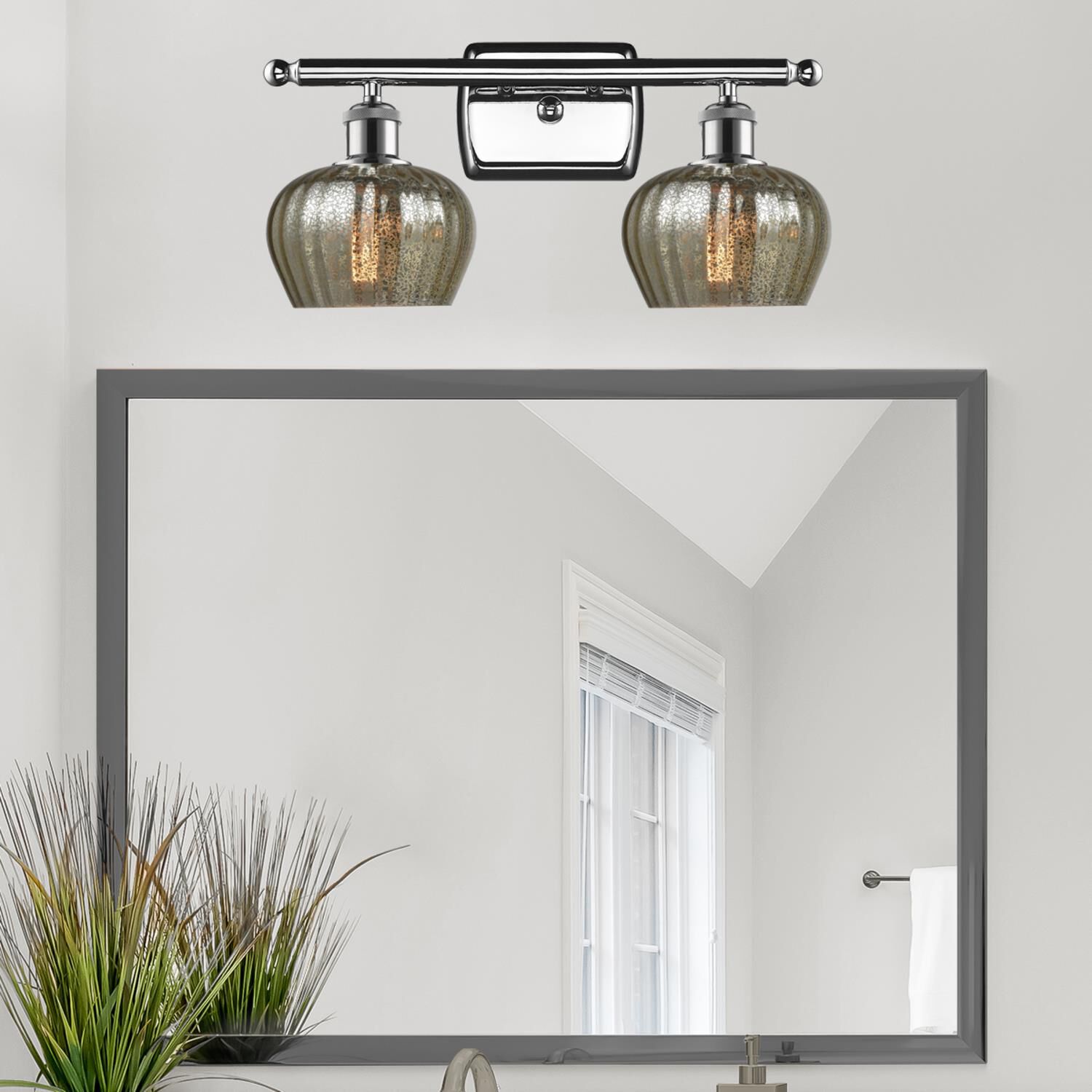 Shown in Polished Chrome finish and Mercury Fluted glass