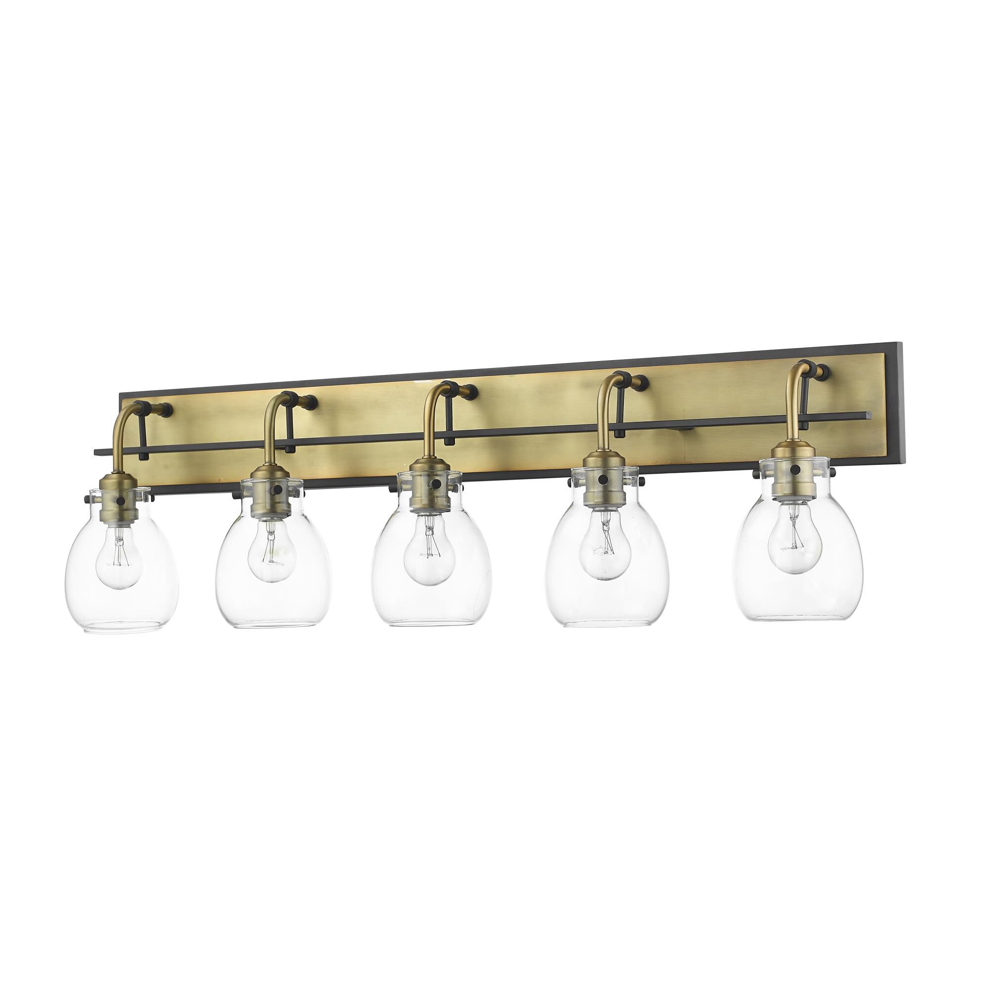 Shown in Matte Black + Olde Brass finish and Glass shade