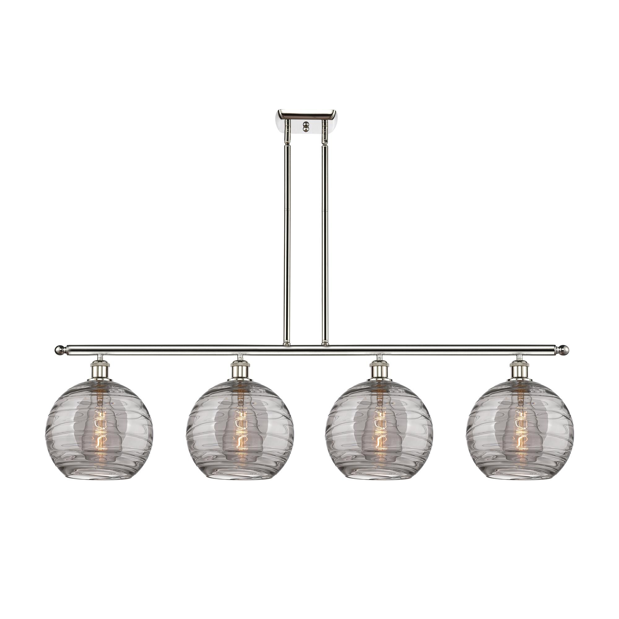 Shown in Polished Nickel finish and Light Smoke Deco Swirl glass