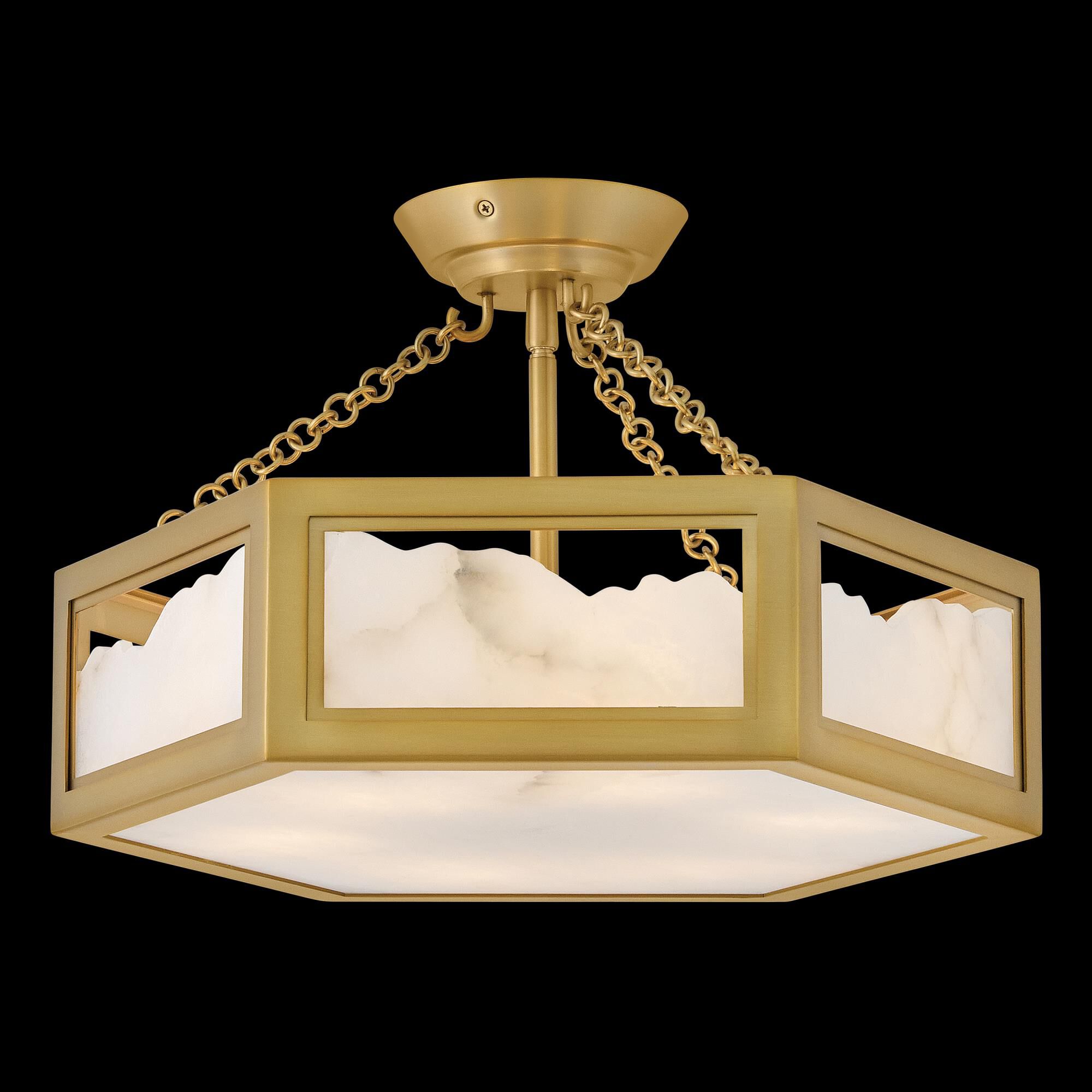 Shown in Lacquered Brass finish and Alabaster glass