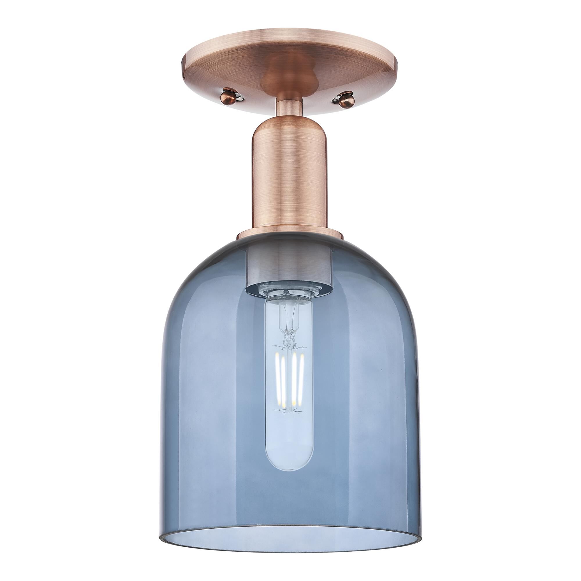 Shown in Antique Copper finish and Blue glass