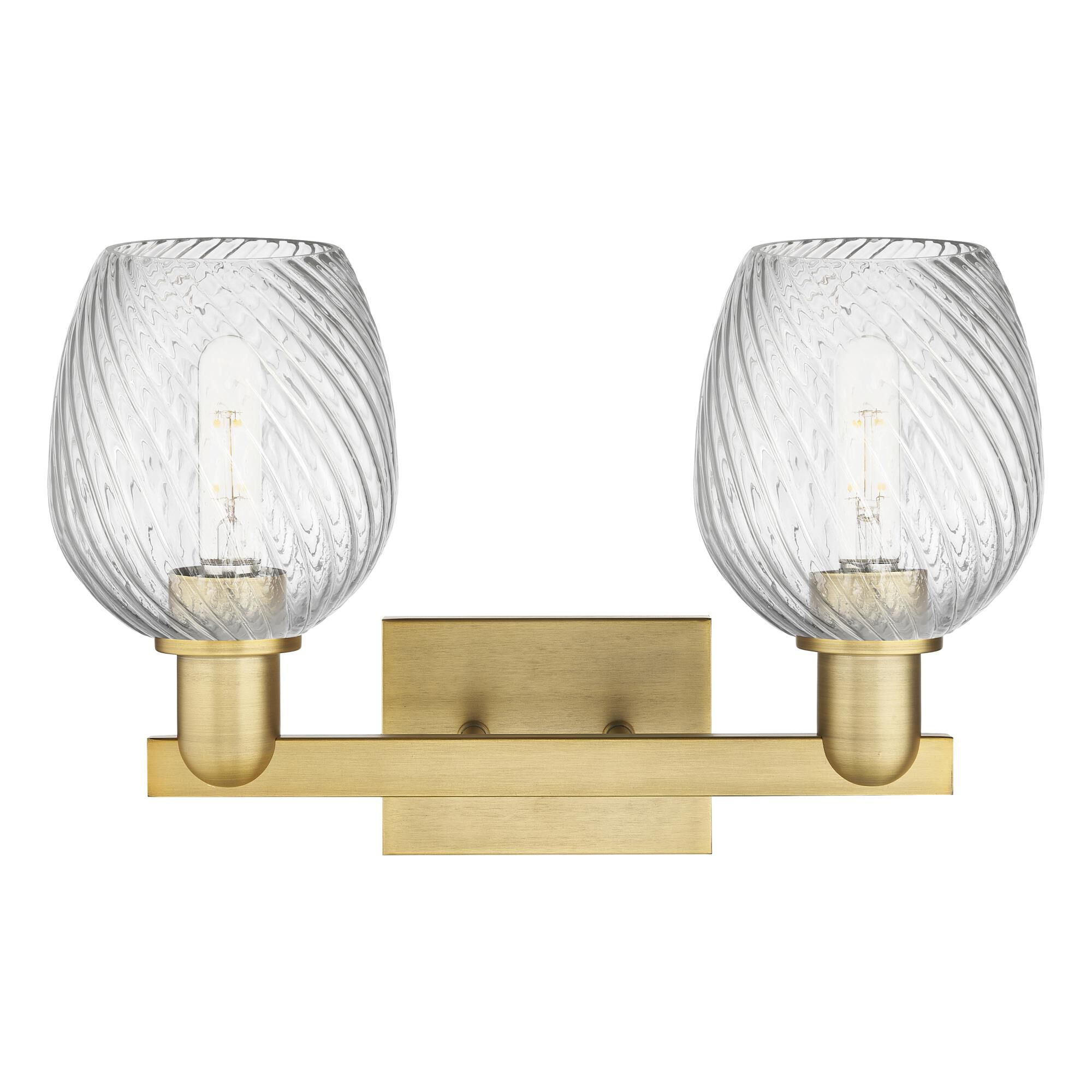 Shown in Brushed Brass finish and Clear Spiral Fluted glass