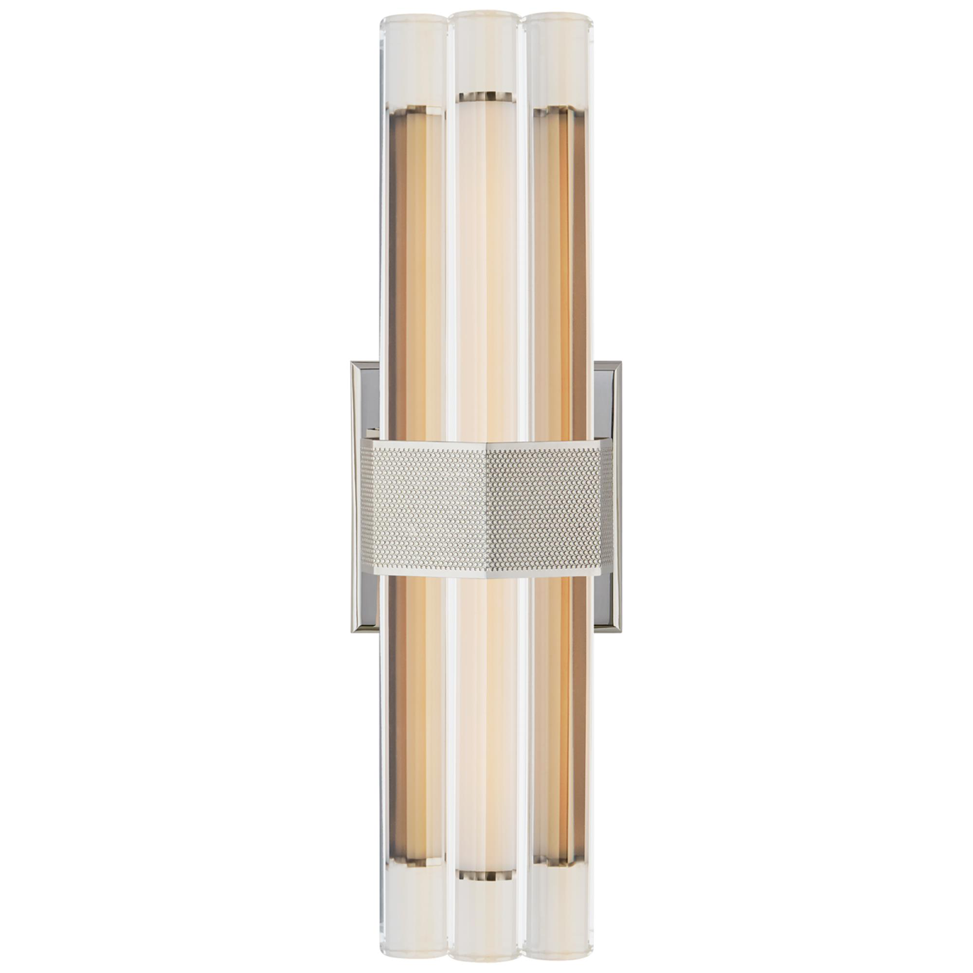 Shown in Polished Nickel finish and Crystal glass and Crystal shade