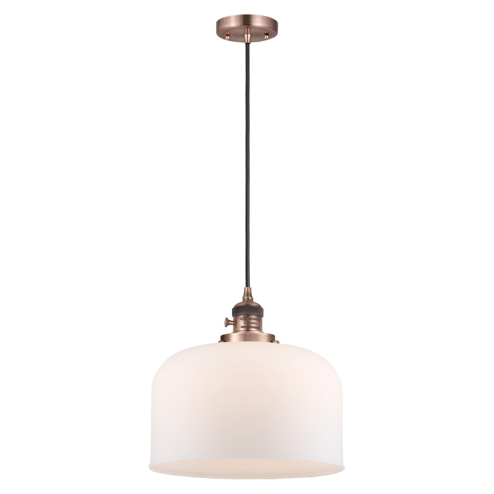 Shown in Antique Copper finish and Matte White Cased glass