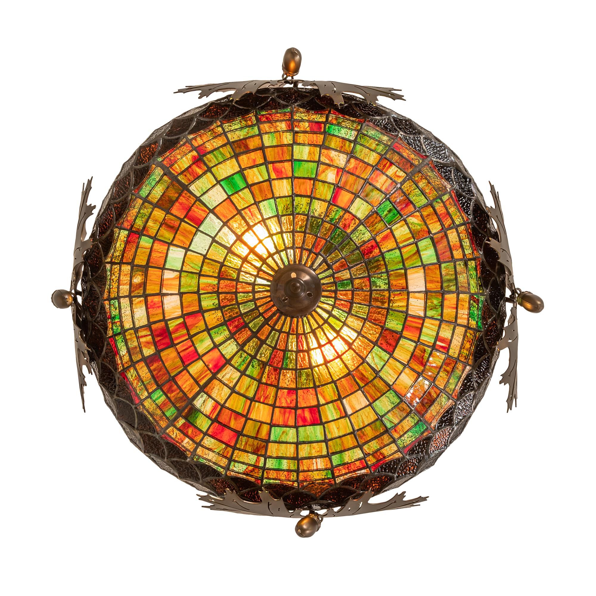 Shown in Antique Copper Finish finish and Ruby;Green;Chocolate glass