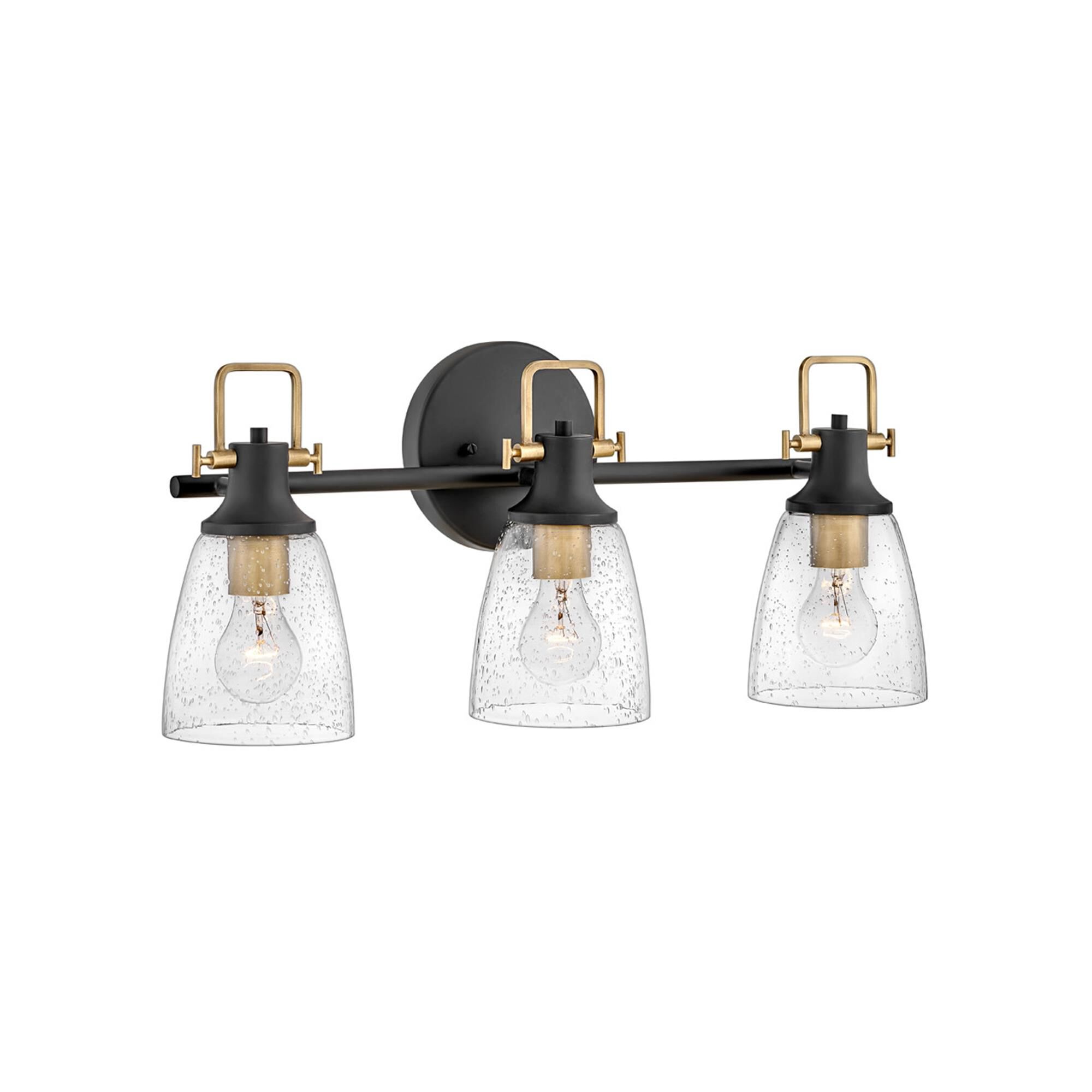 Shown in Black with Heritage Brass finish and Clear Seedy glass