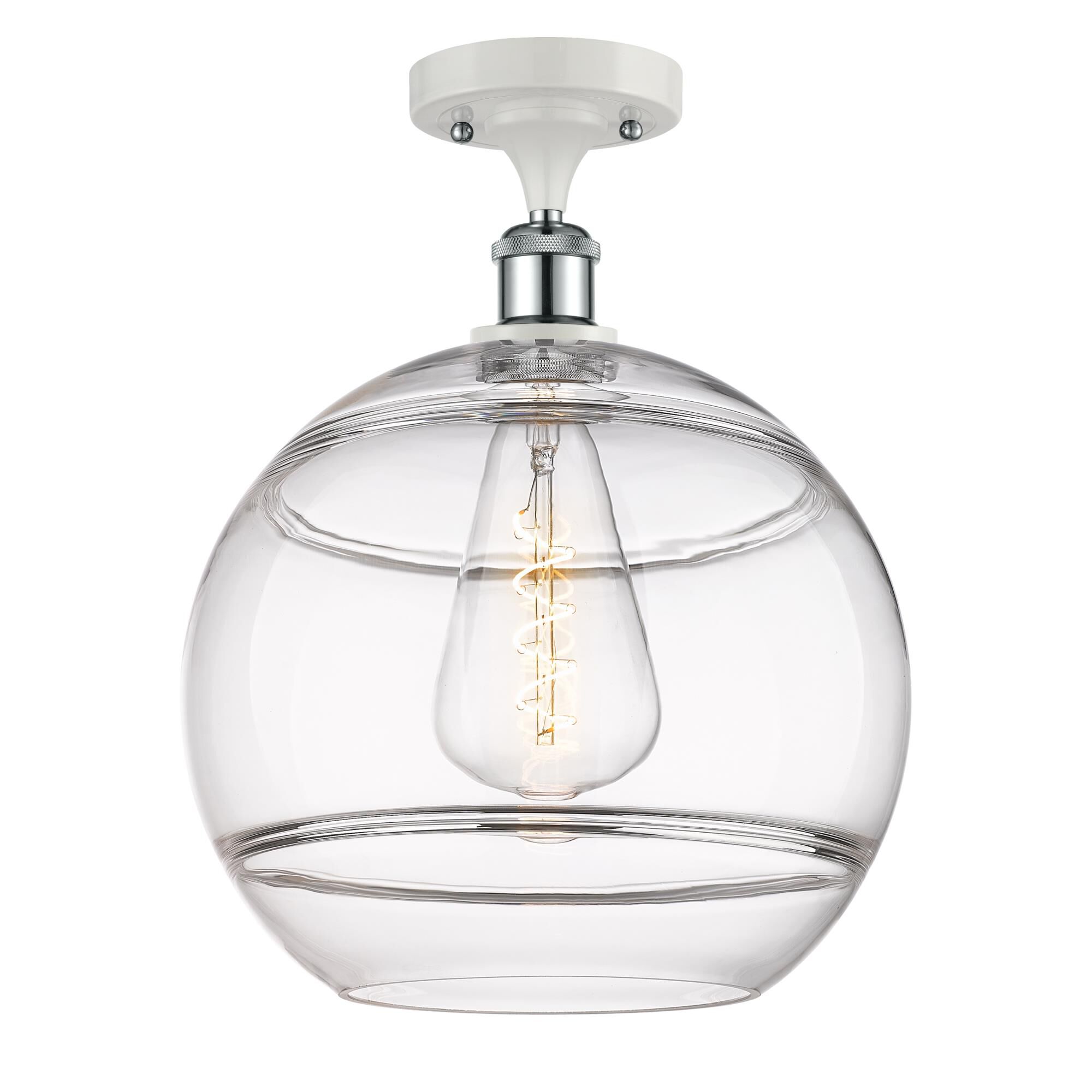 Shown in White Polished Chrome finish and Clear glass