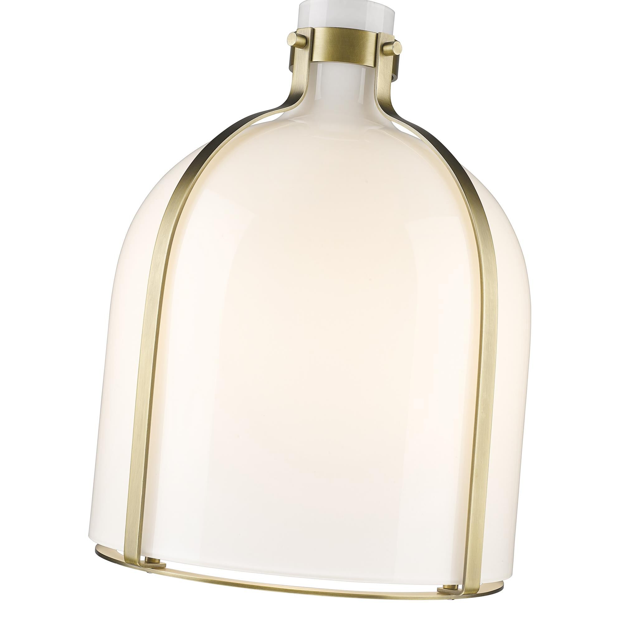 Shown in Rubbed Brass finish and White Opal glass and No Shade shade
