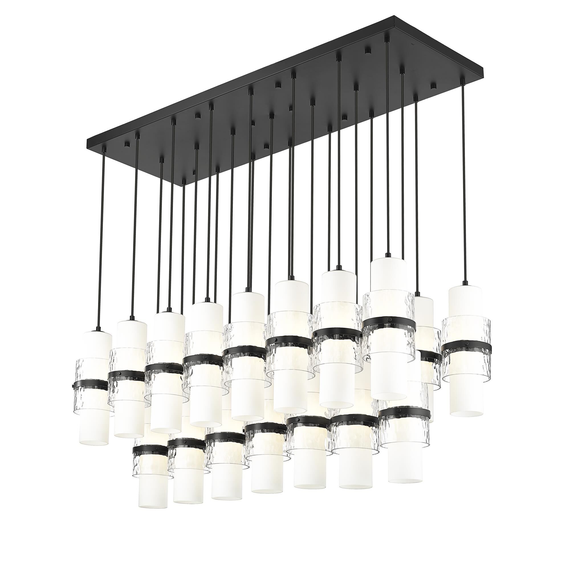 Shown in Matte Black finish and Clear + Etched Opal glass and Clear + Etched Opal shade