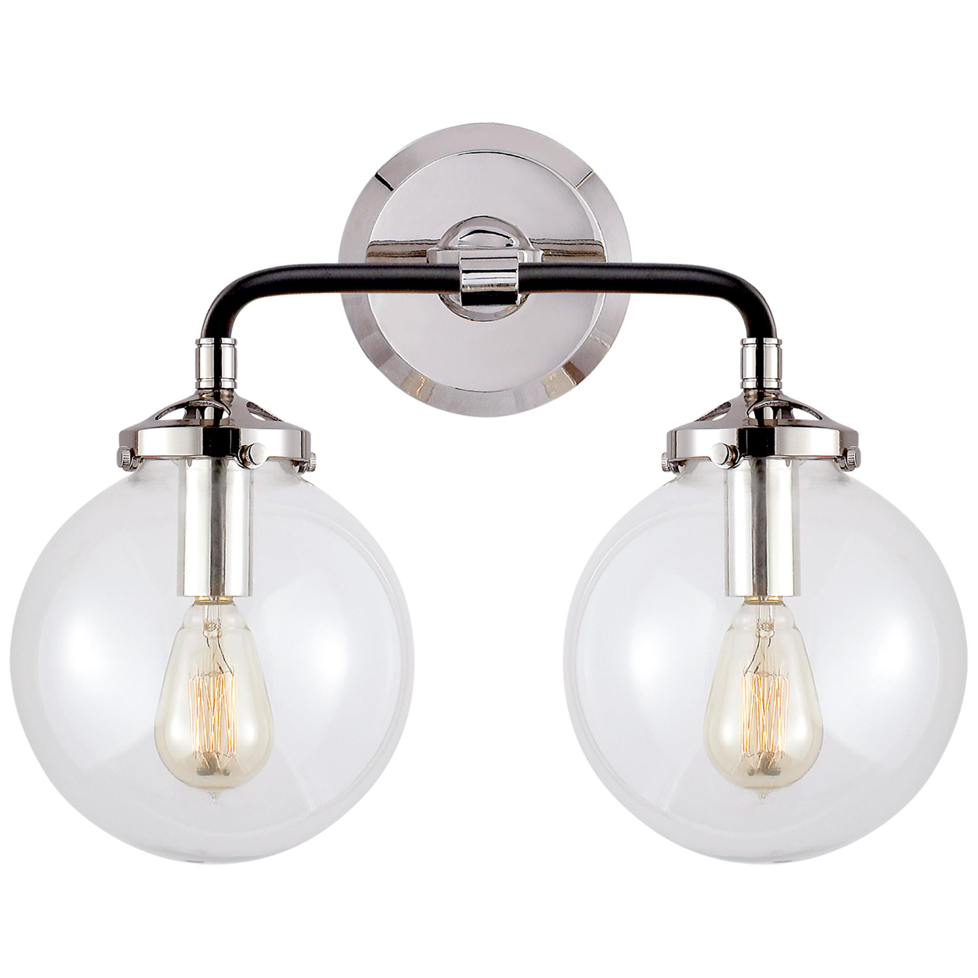 Shown in Polished Nickel And Black finish and Clear glass