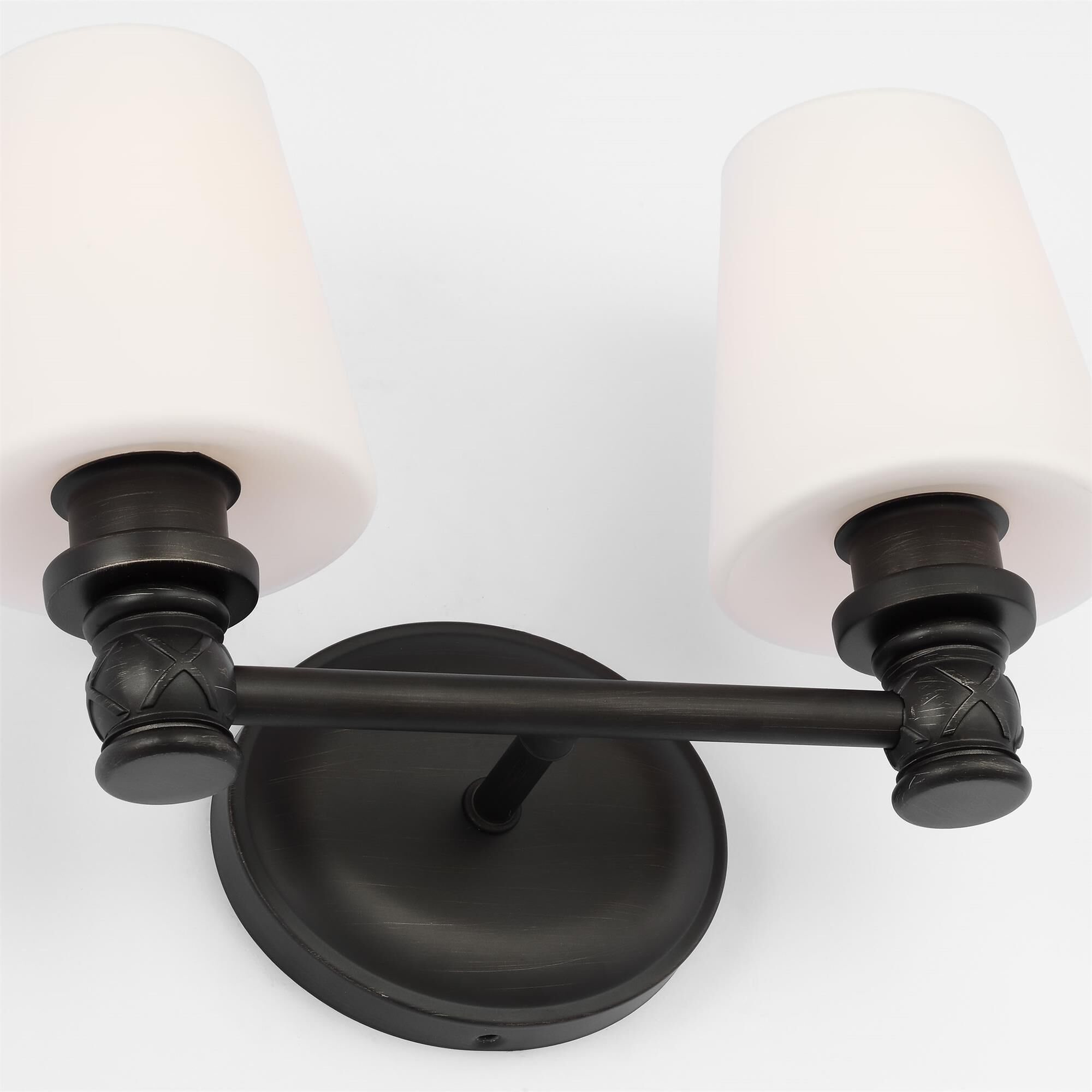 Shown in Aged Iron finish and Opal Etched Cased glass