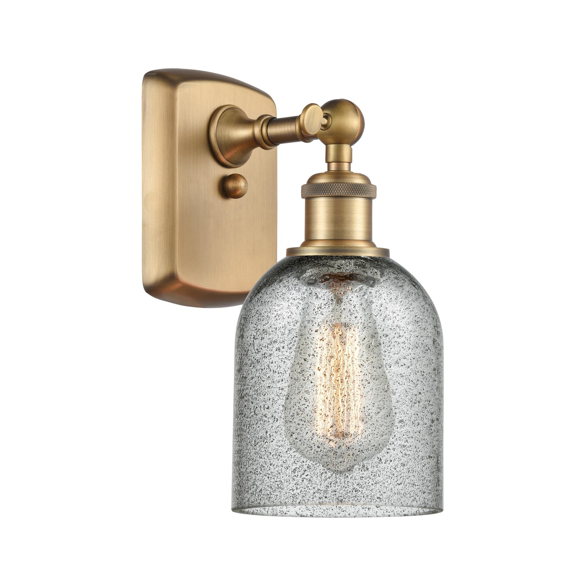Shown in Brushed Brass finish and Bell glass and Glass shade